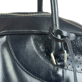 Prada Vintage Black Leather Vitello Drive Perforated Bowling Tote Bag