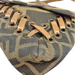 Fendi Vintage Brown Leather Trim Zucca Whipstitch XL Baguette