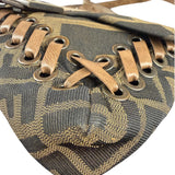 Fendi Vintage Brown Leather Trim Zucca Whipstitch XL Baguette