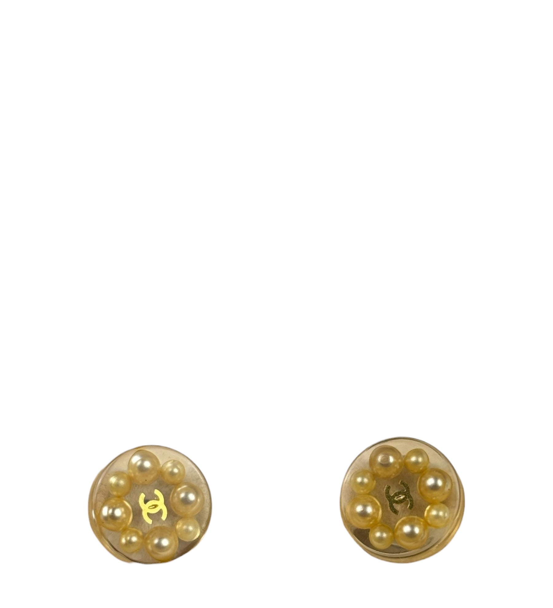 Chanel Vintage CC Clear Resin Faux Pearl Earrings