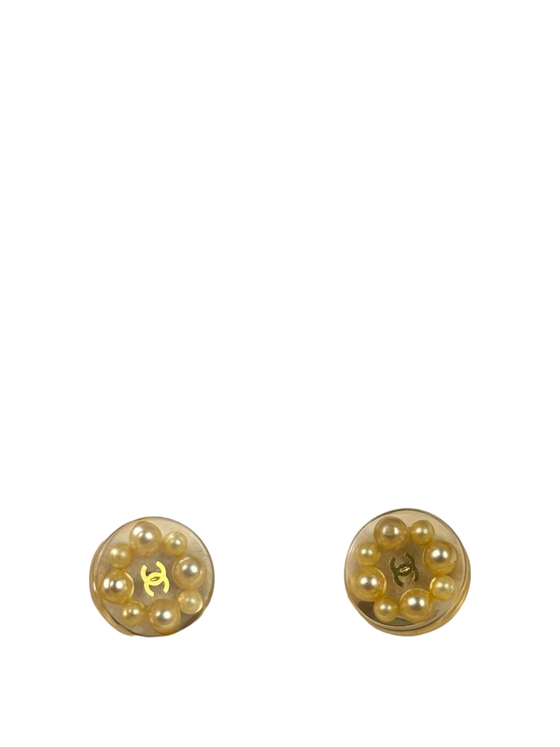 Chanel Vintage CC Clear Resin Faux Pearl Earrings