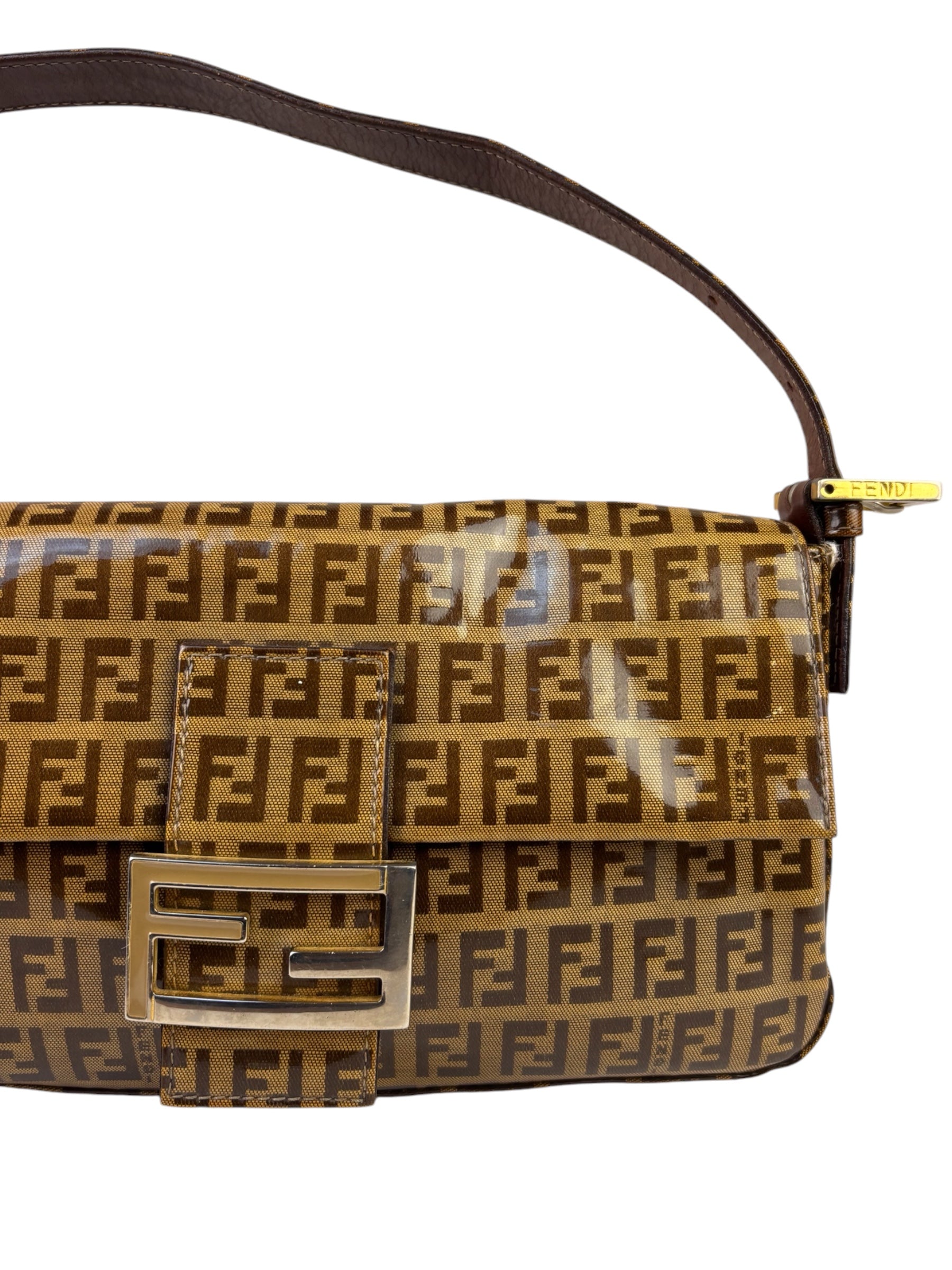 Fendi Brown PVC/Leather Trim Zucca Baguette