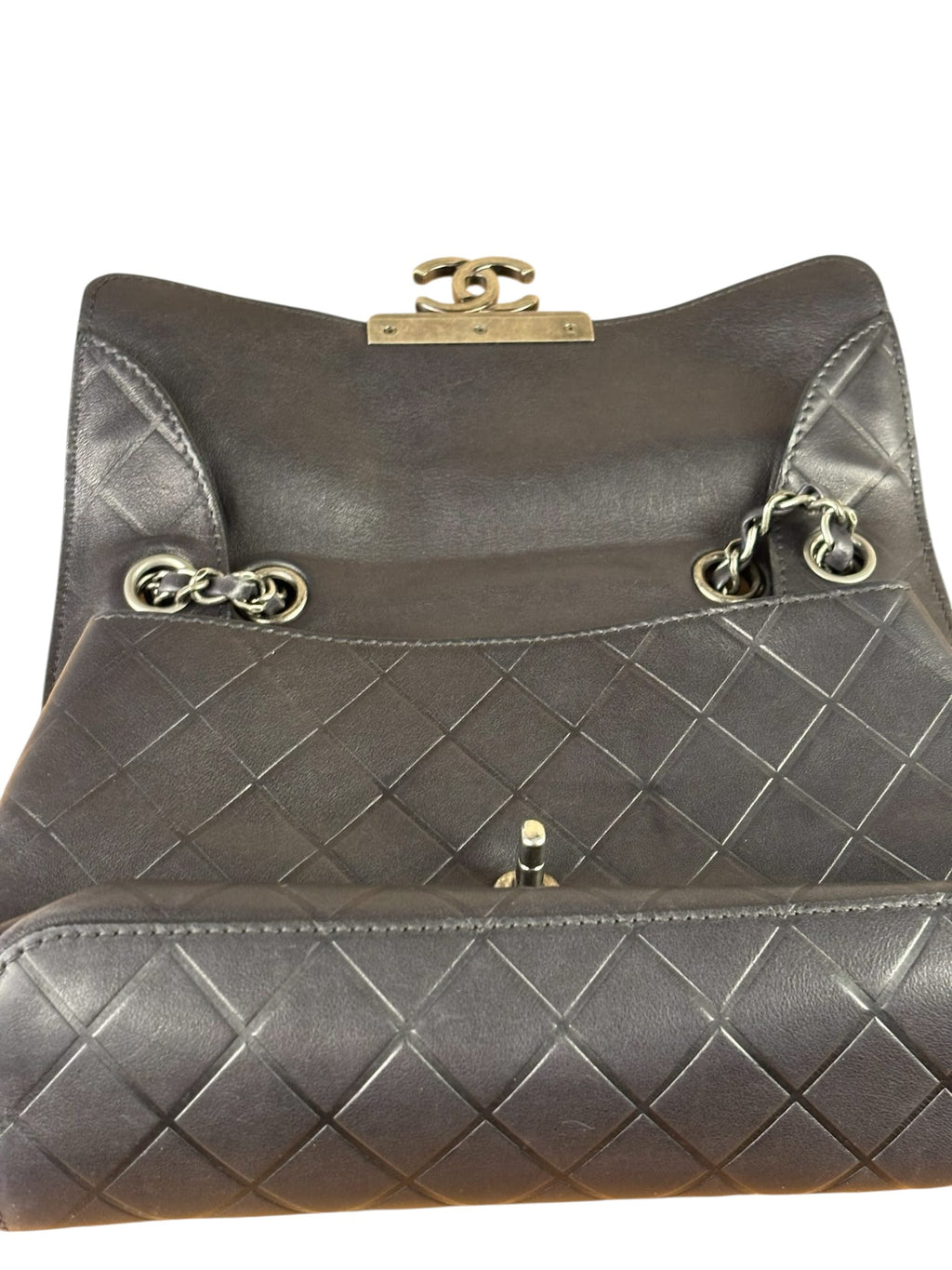 Chanel Black Embossed Leather CC Clasp Flap Bag 2015