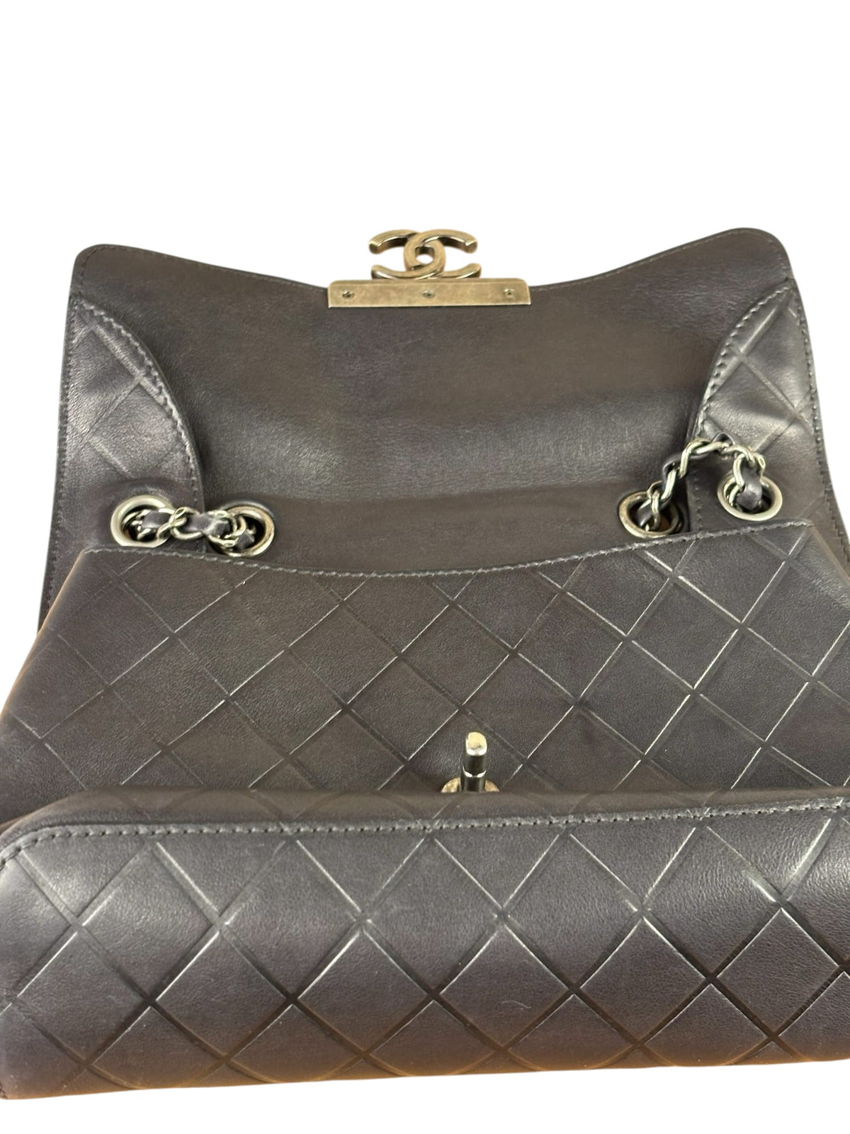 Chanel Black Embossed Leather CC Clasp Flap Bag 2015