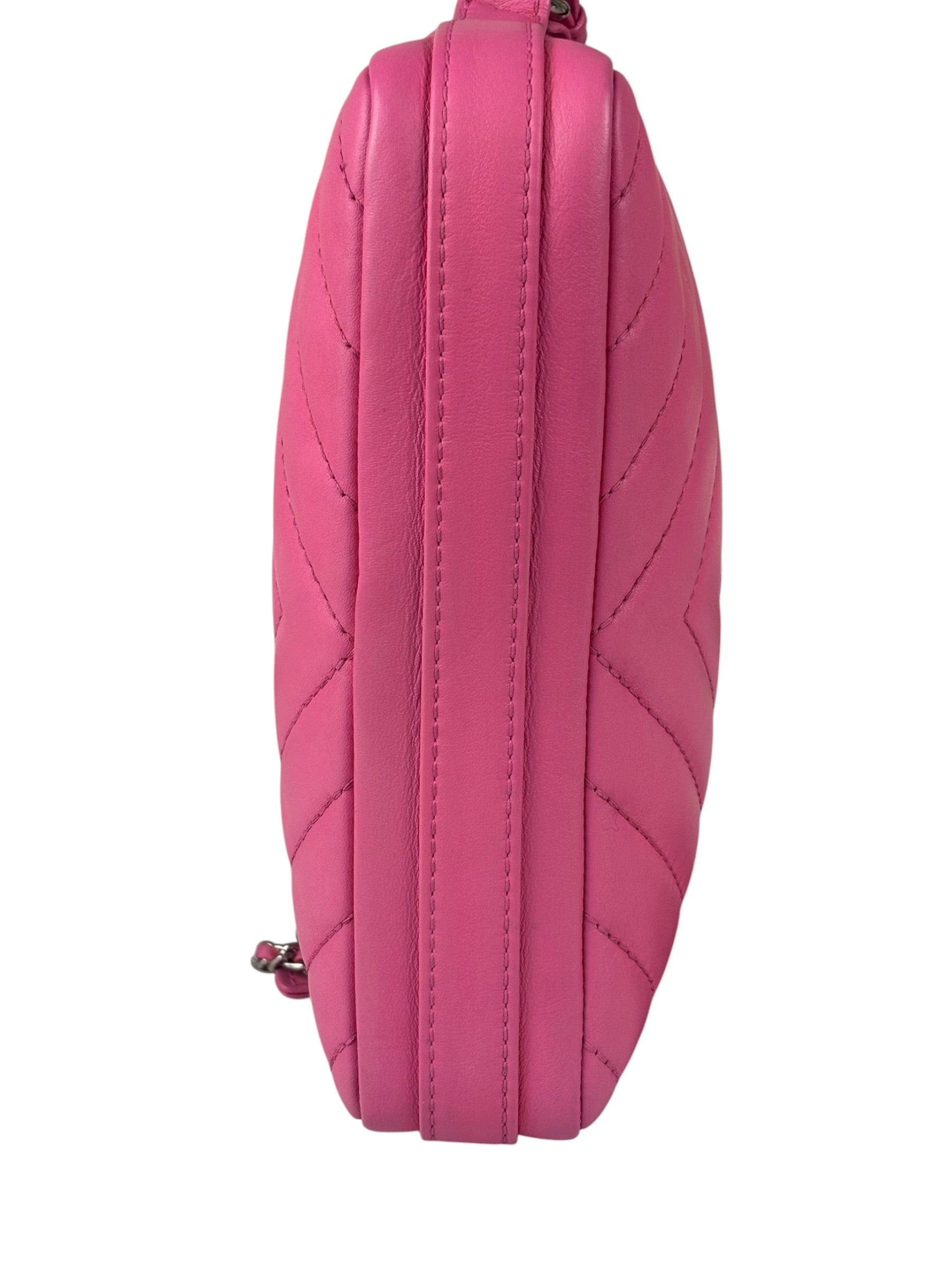 Chanel Pink Chevron Leather Promenade Chain Shoulder Bag 2018