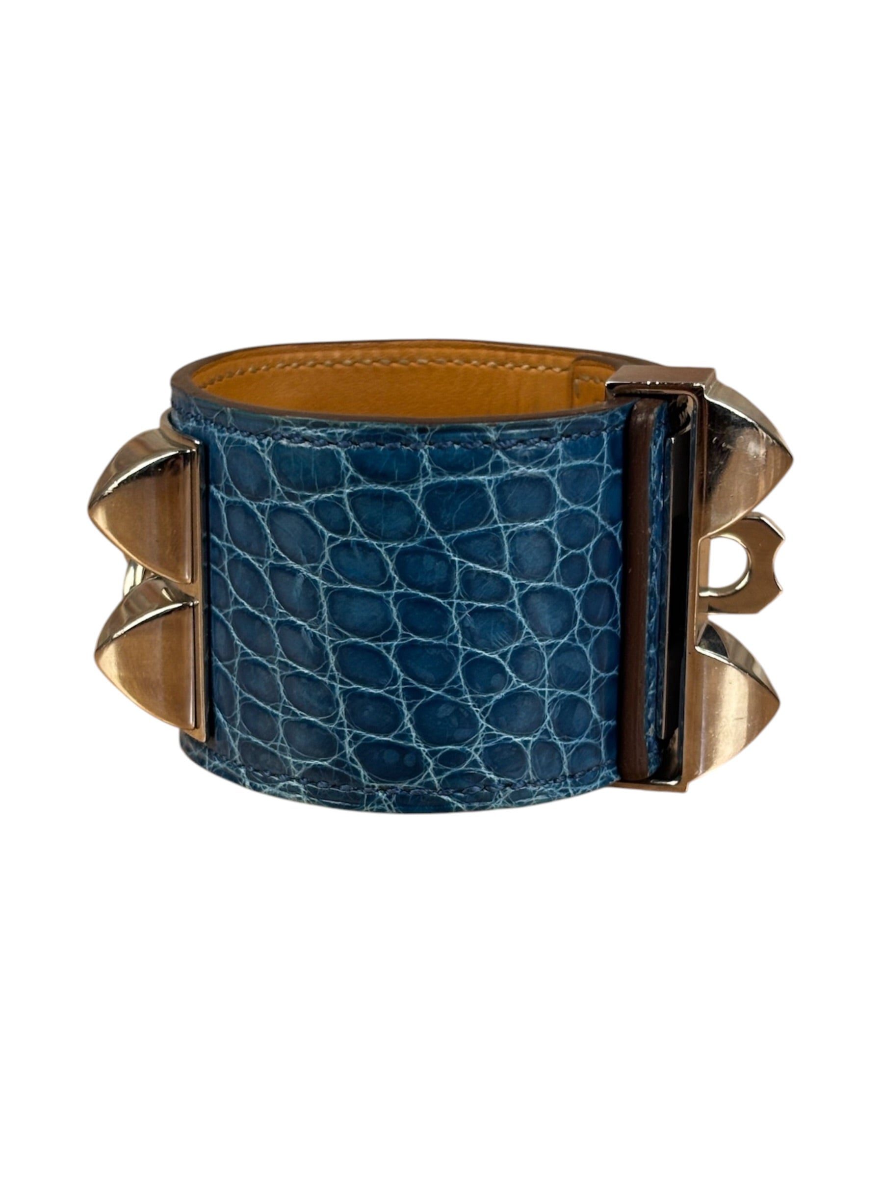 Hermes Blue Alligator Collier De Chien Bracelet