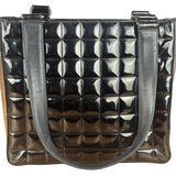Chanel Vintage Black Patent Leather Chocolate Bar Tote Bag 2002