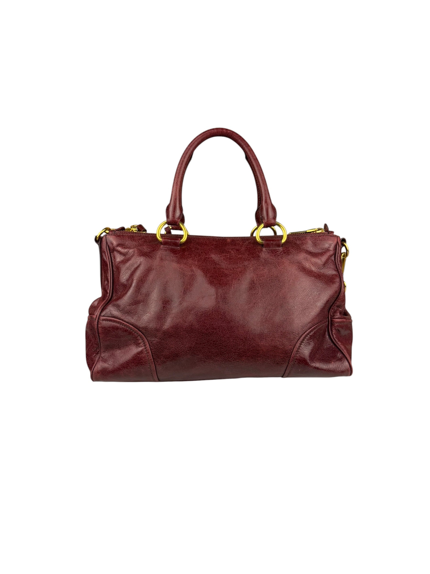 Miu Miu Amaranth Vitello Shine Leather Double Zip 2Way Handbag