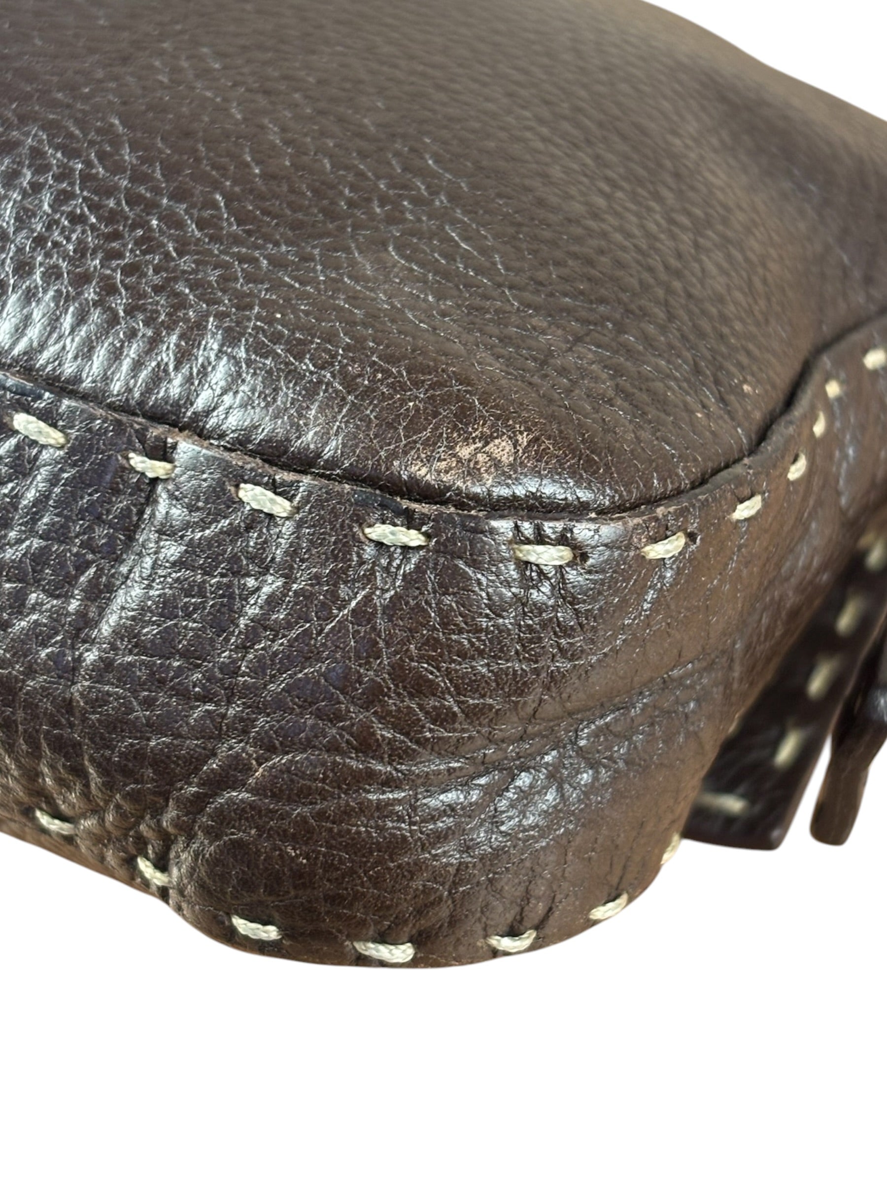 Fendi Selleria Brown Leather Stitched Baguette