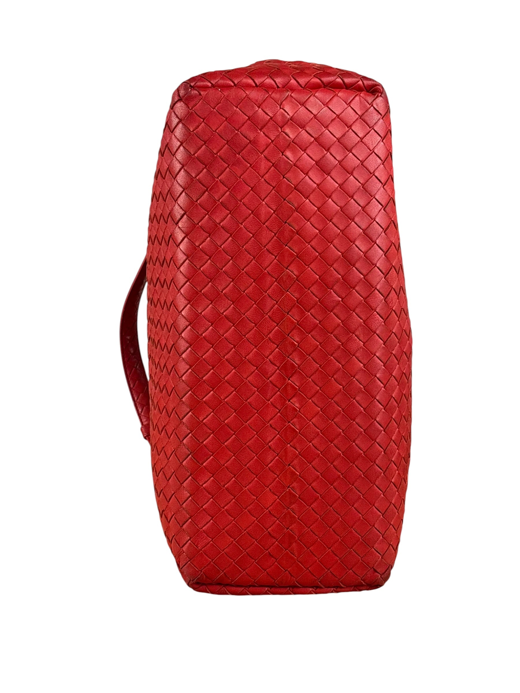 Bottega Veneta Red Leather Intrecciato Garda Woven Hobo Bag