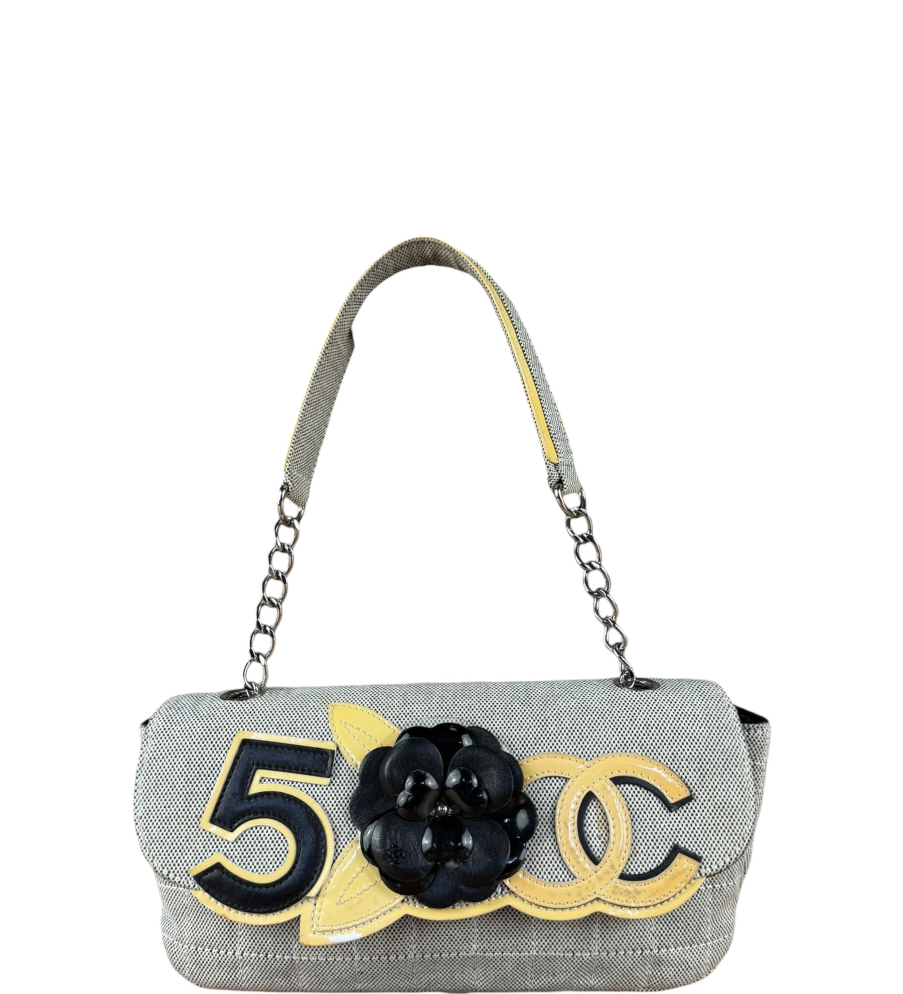 Chanel 2005 Canvas Camellia No. 5 Flap Shoulder Bag