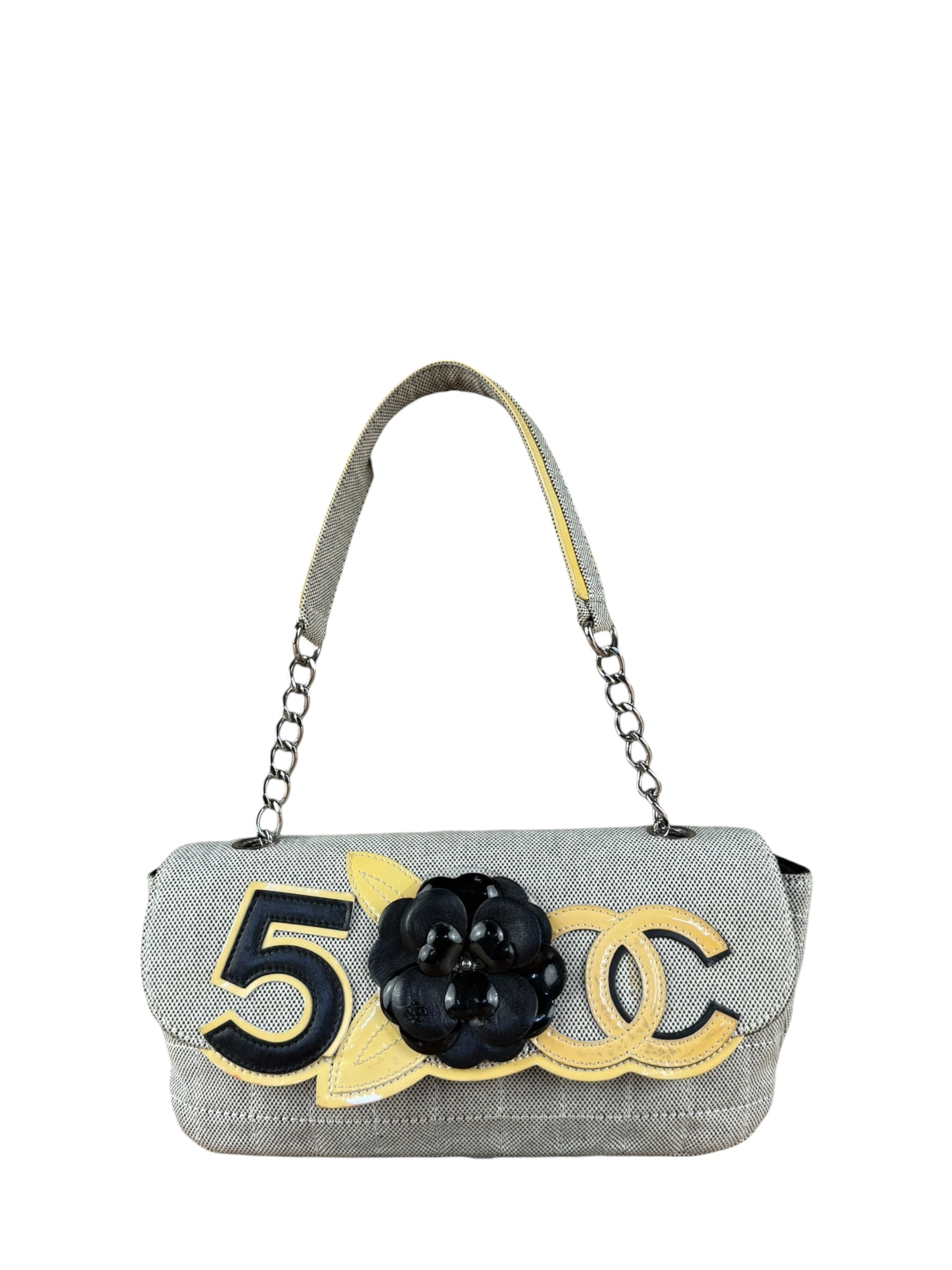 Chanel 2005 Canvas Camellia No. 5 Flap Shoulder Bag