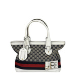Gucci Navy Leather Trim GG Sherry Line Heritage Shoulder Bag