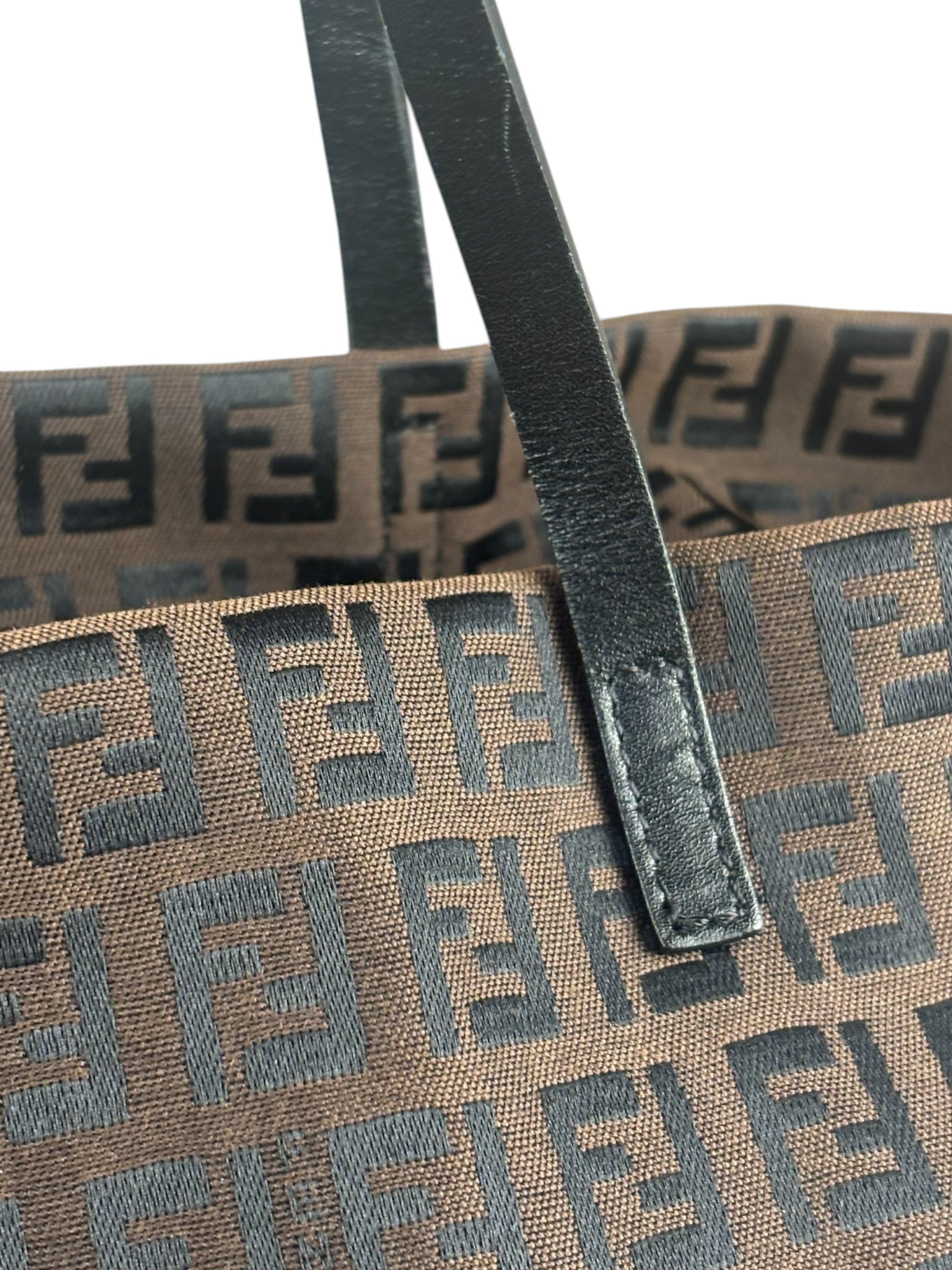 Fendi FF Vintage Brown Zucca Print Zip Shoulder Tote