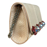 Fendi Pink Python Flower Studded Mini Chain Shoulder Bag