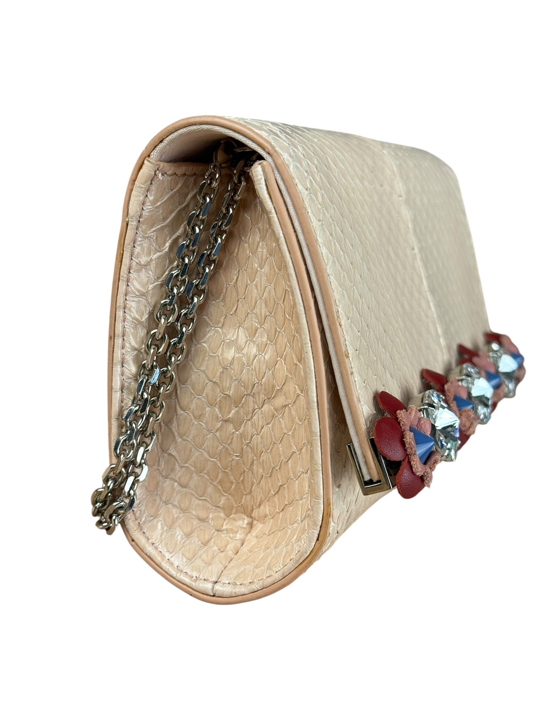 Fendi Pink Python Flower Studded Mini Chain Shoulder Bag