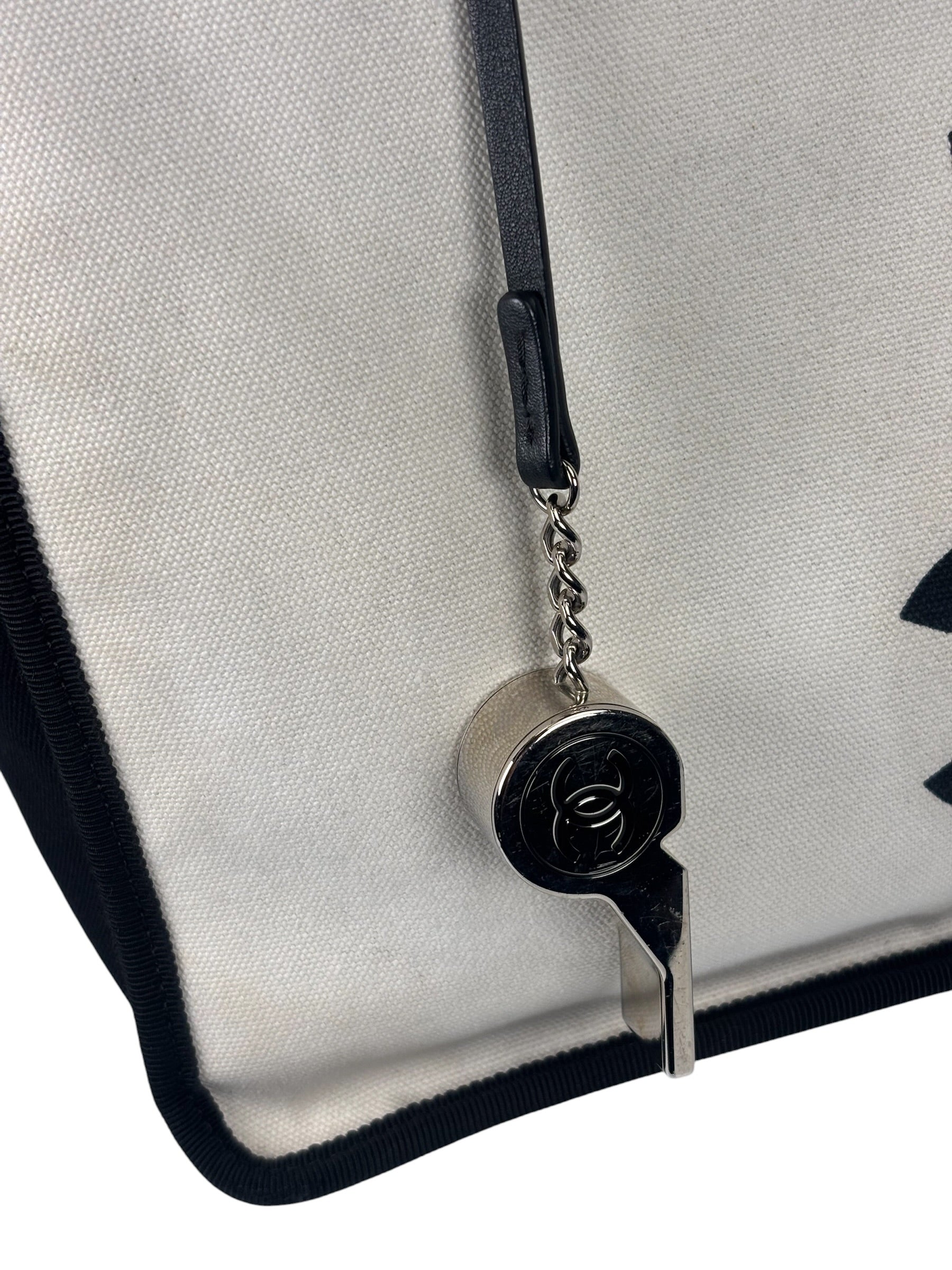 Chanel Black/White Leather Trim Whistle Charm 5x5=CC 2014
