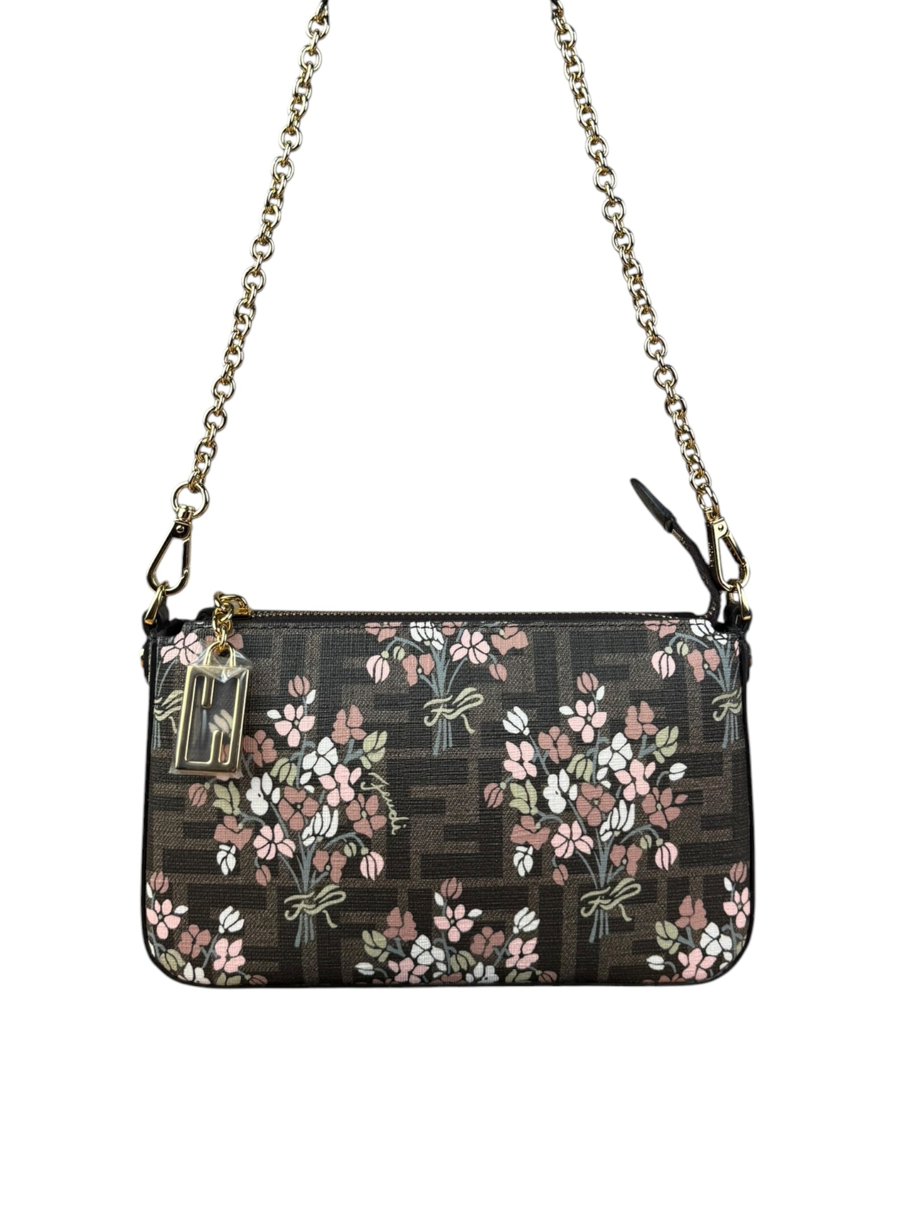 Fendi FF Floral Coated Canvas Chain Pochette