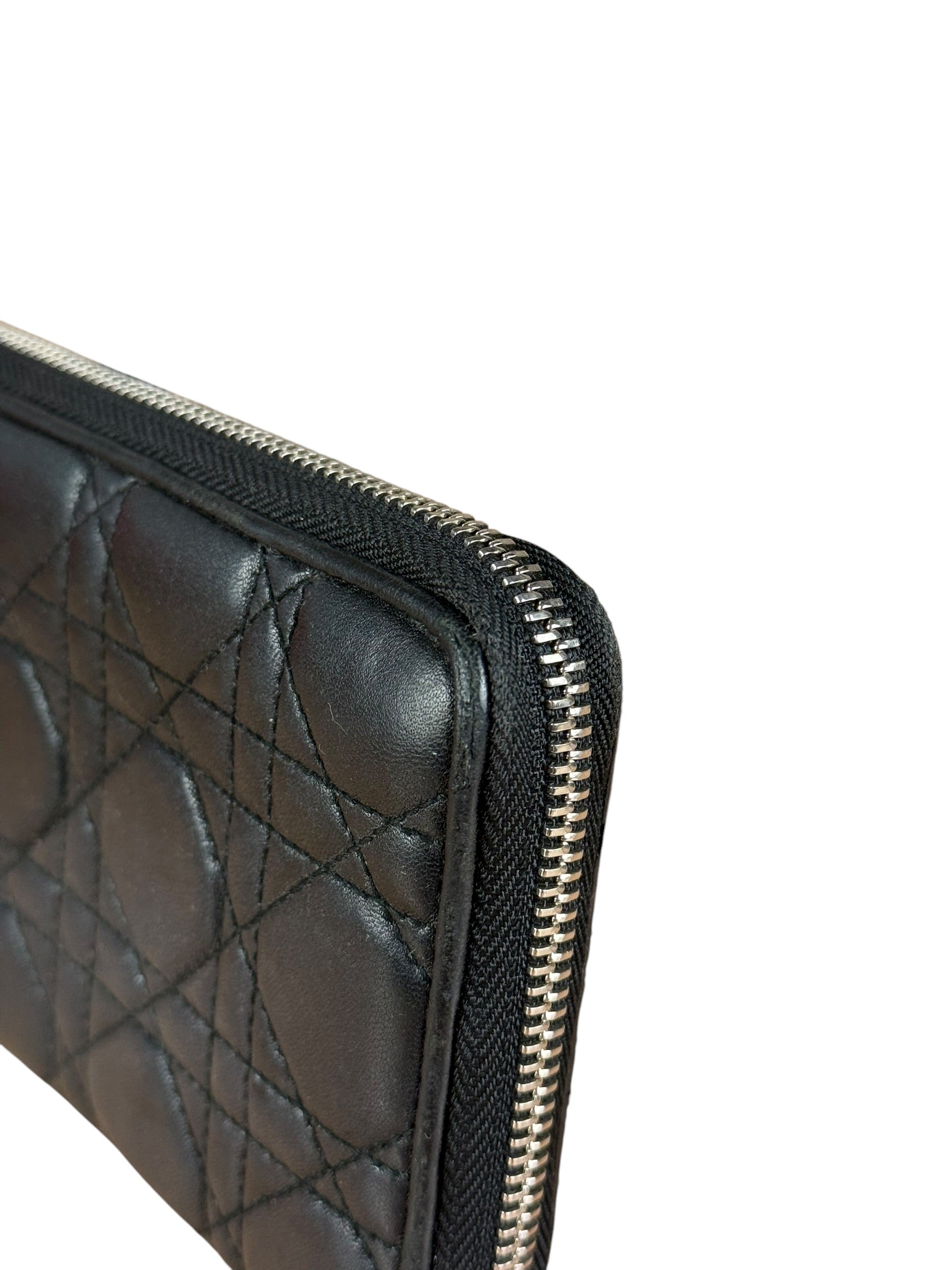 Christian Dior Vintage Black Quilted Leather Zippy Wallet