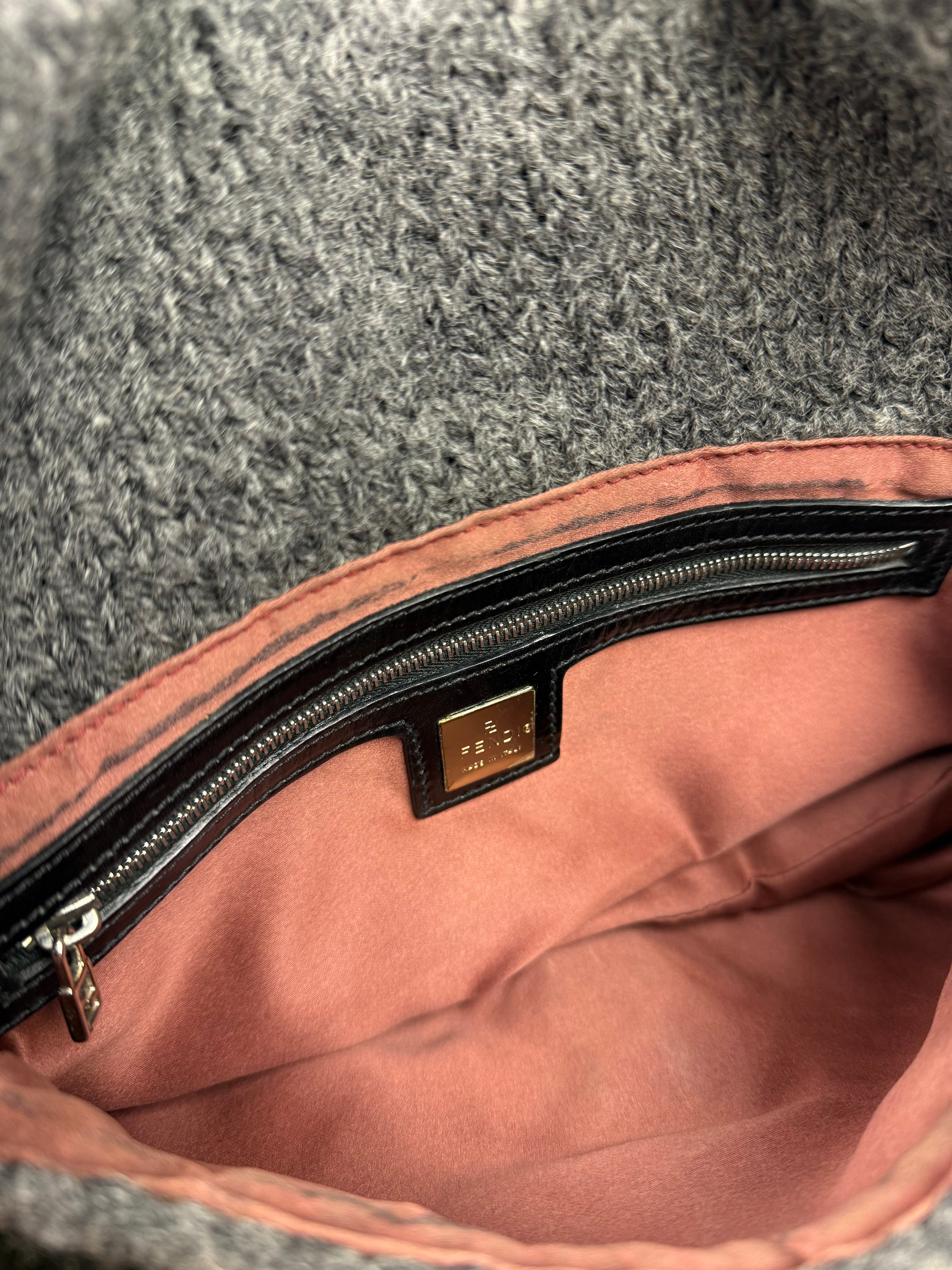 Fendi Vintage Grey/Black Knit Wool Baguette