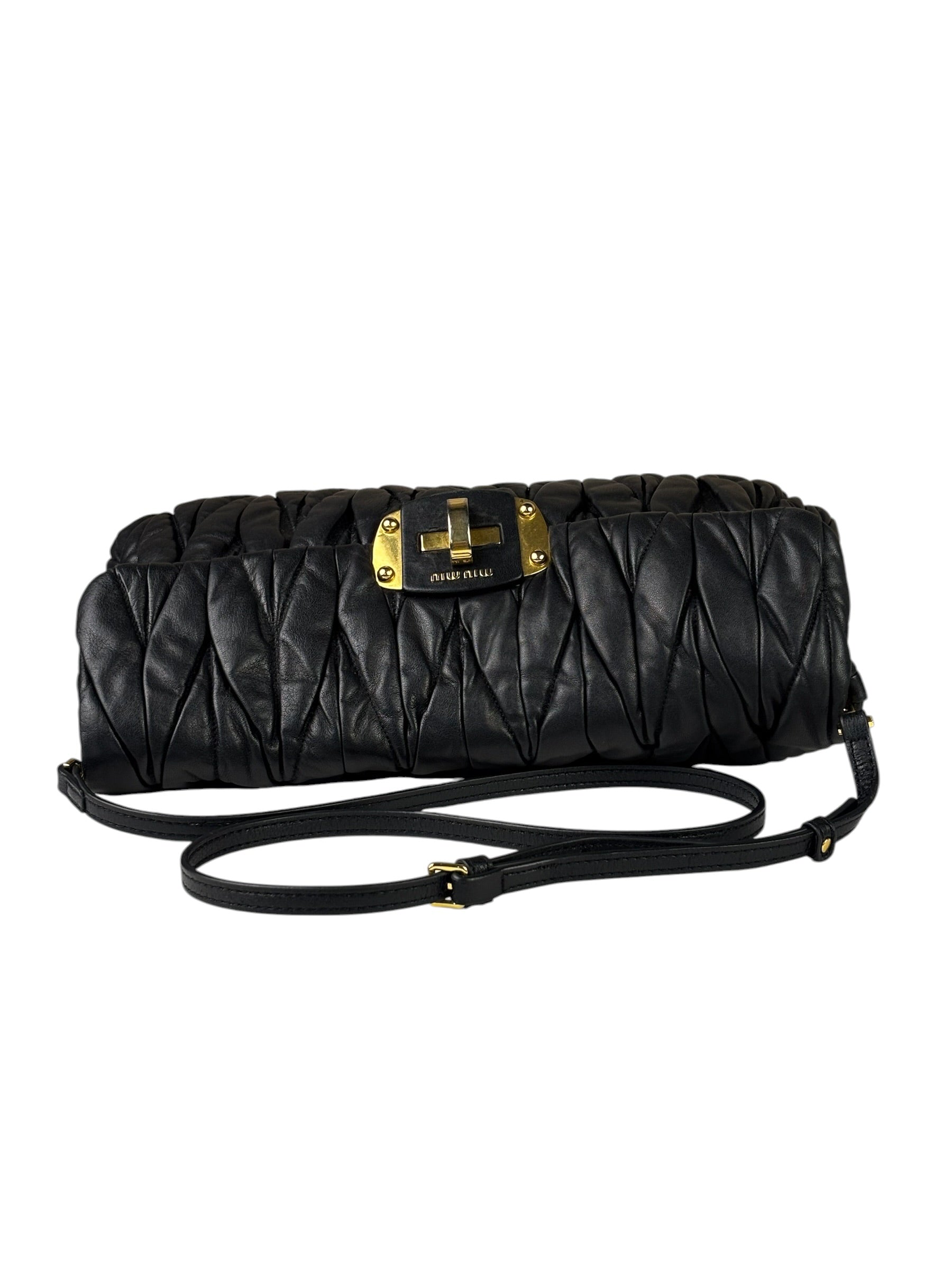 Miu Miu Black Leather Matelasse Shoulder Bag
