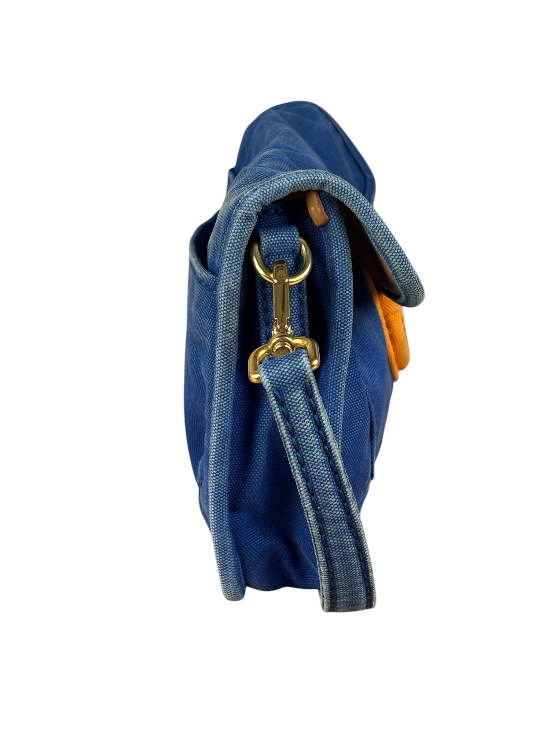 Prada Vintage Cobalt Blue Canvas Flap Shoulder Bag