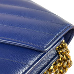 YSL Navy Blue Chevron Leather Cassandre Envelope Wallet On Chain