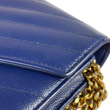 YSL Navy Blue Chevron Leather Cassandre Envelope Wallet On Chain