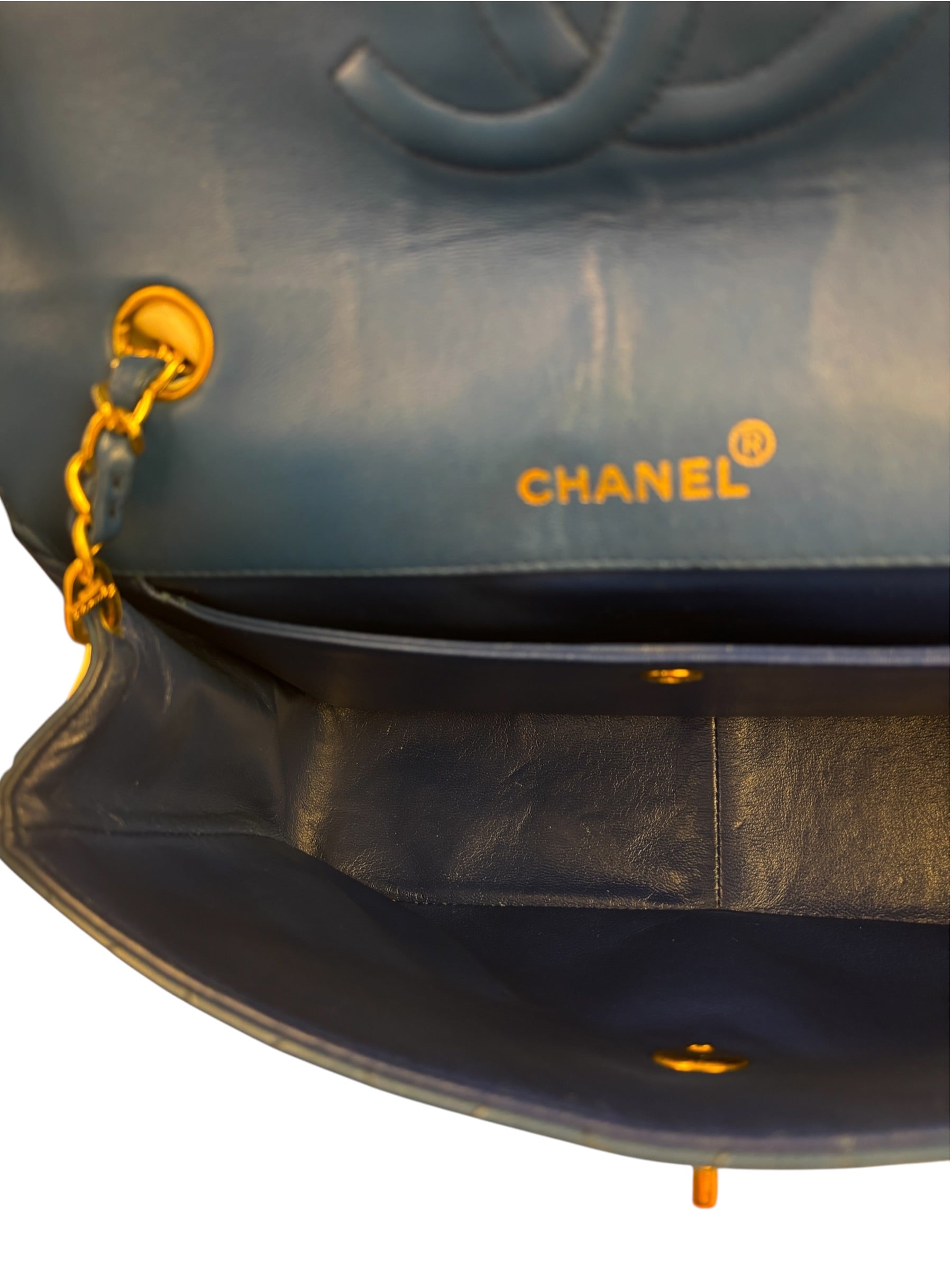 Chanel Vintage Blue Lambskin Flap Bag 1989