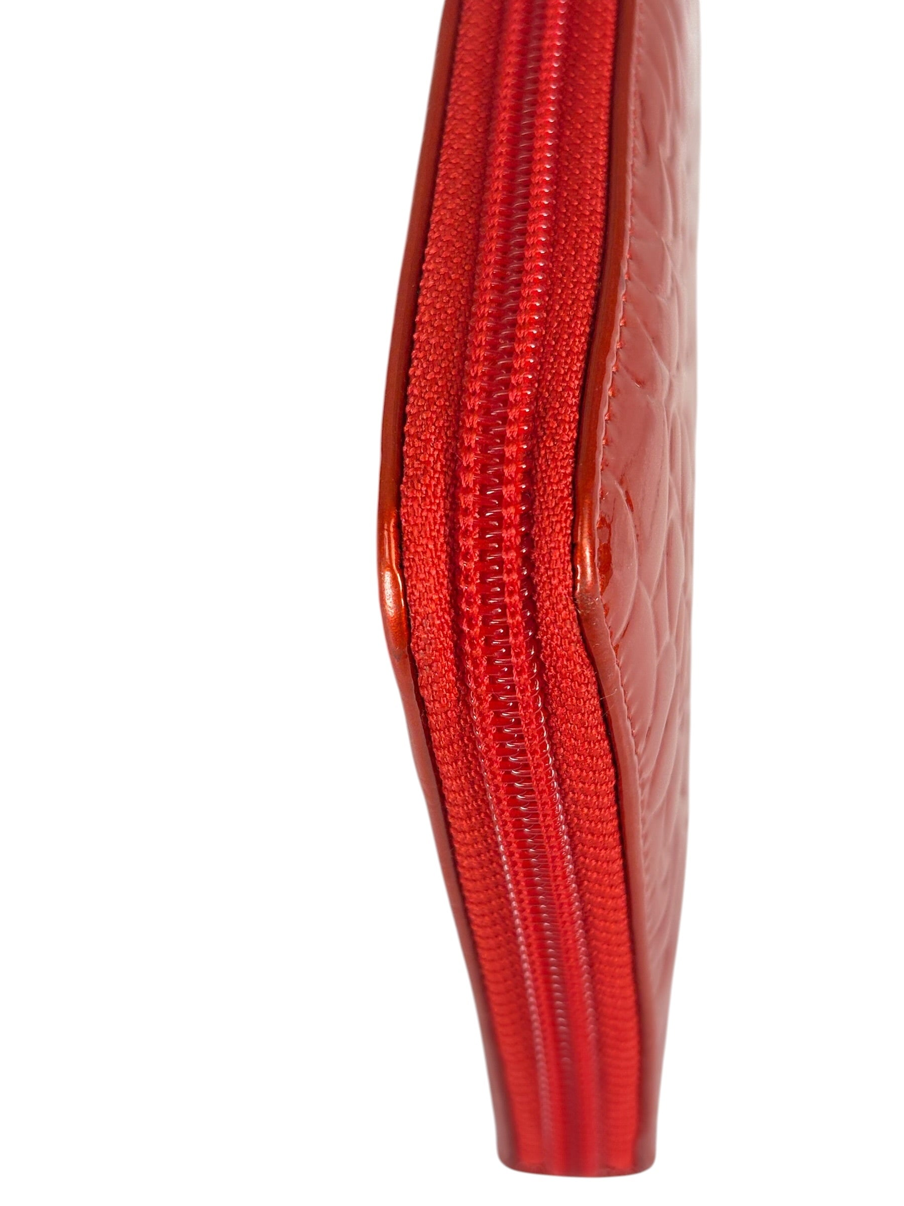Chanel Red Patent Leather Embossed Camellia Zip-Around Wallet 2010