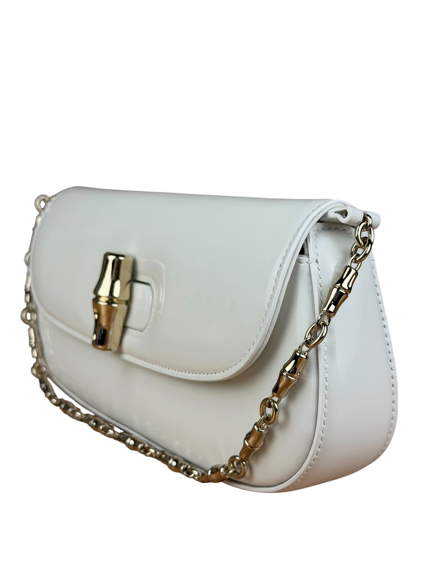 Gucci White Leather Bamboo Night Small Clutch/Pochette