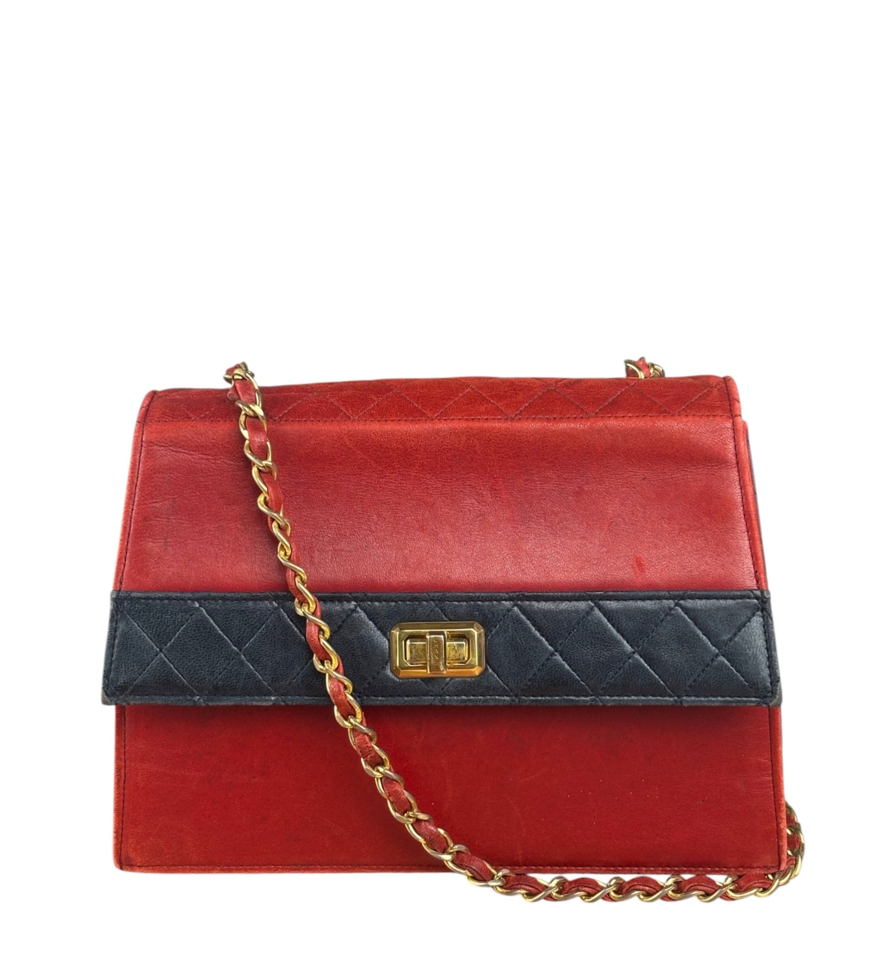 Chanel Red & Navy Trapezoid Flap Bag 1992