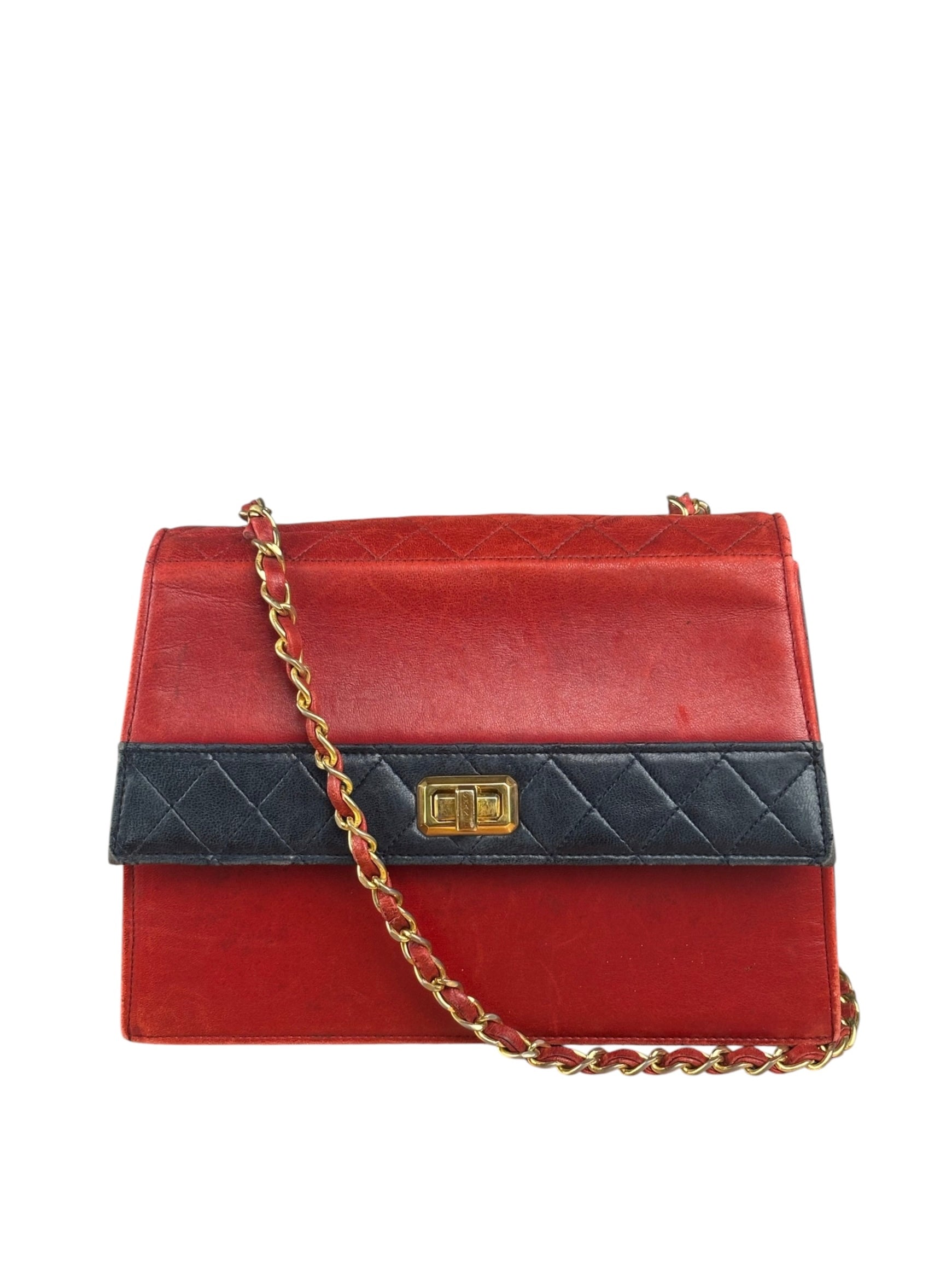 Chanel Red & Navy Trapezoid Flap Bag 1992