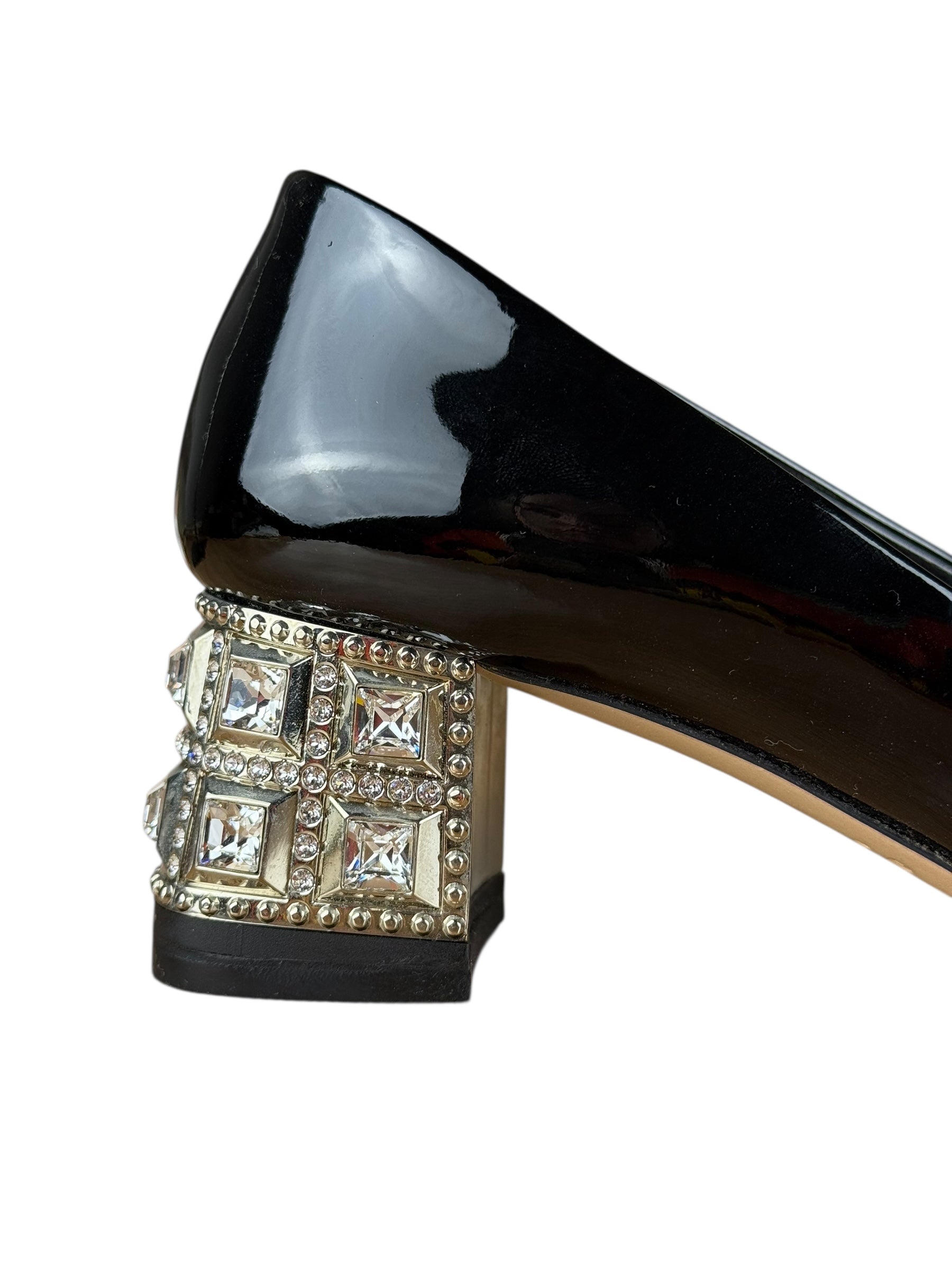 Miu Miu Black Patent Crystal Embellished Pumps