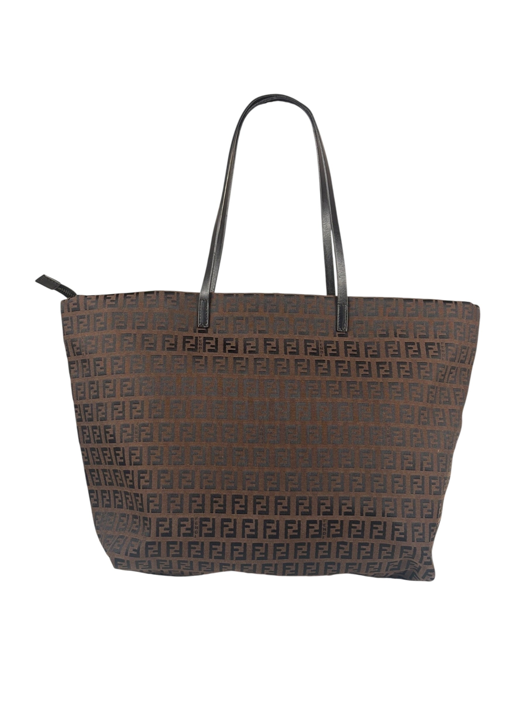 Fendi FF Vintage Brown Zucca Print Zip Shoulder Tote