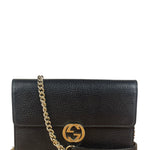 Gucci Black Interlocking G Leather Wallet on Chain