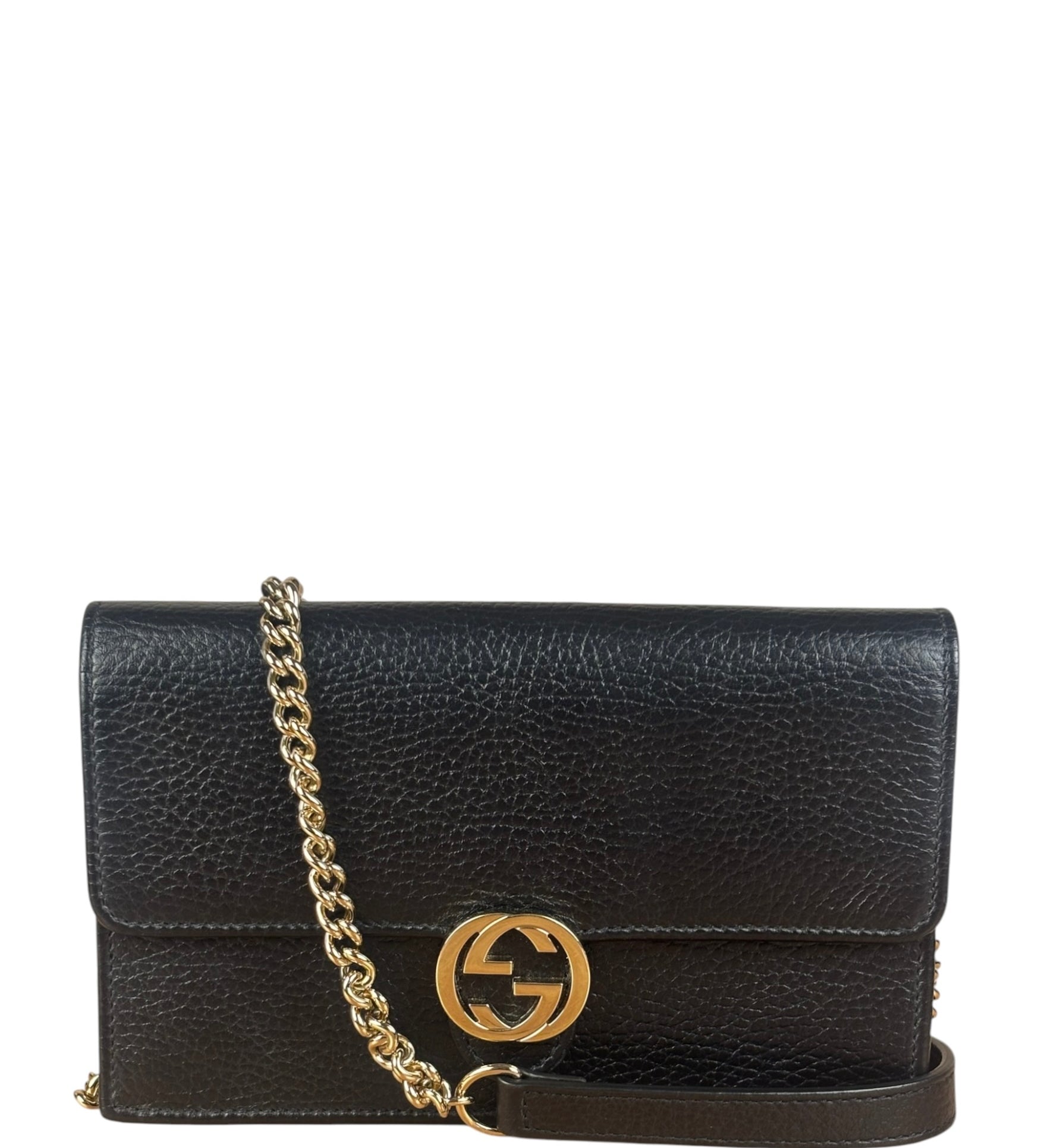 Gucci Black Interlocking G Leather Wallet on Chain