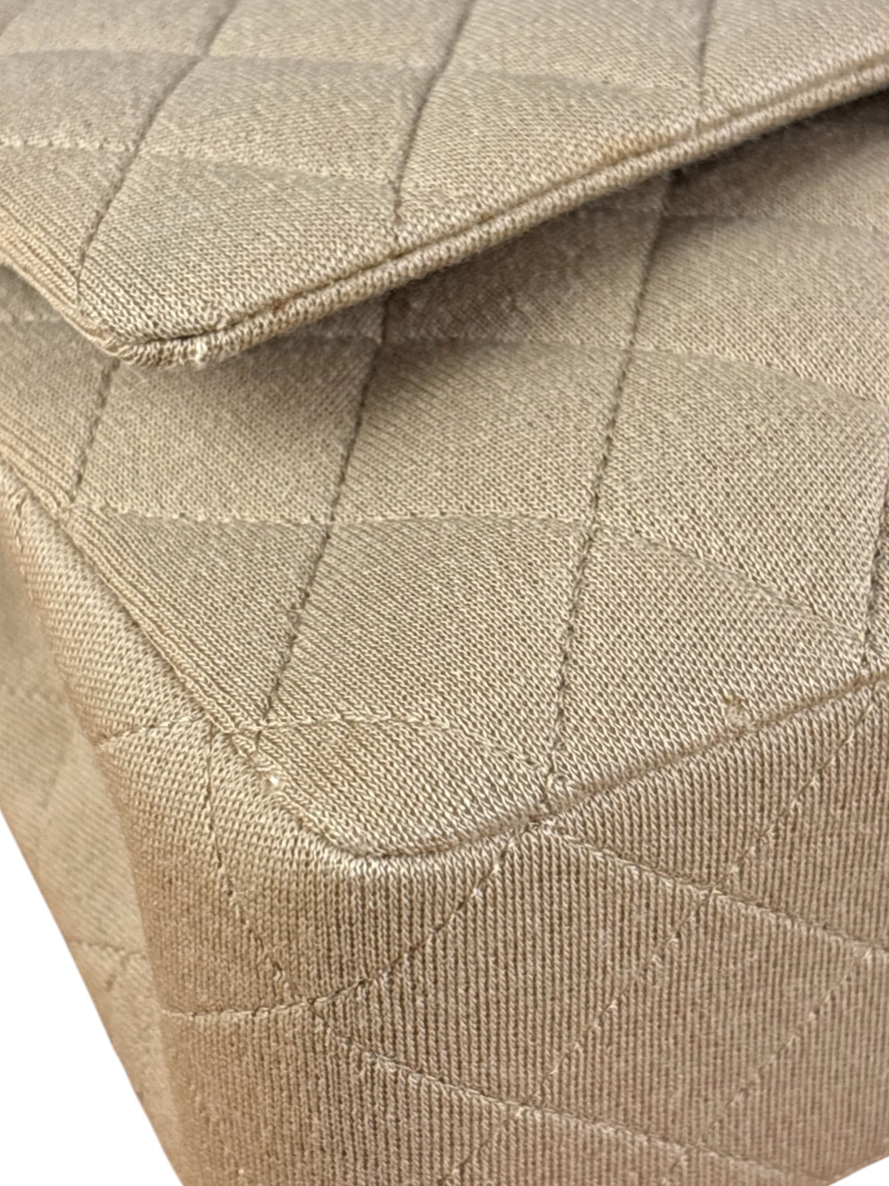 Chanel Beige Jersey Leather Trim Classic Double Flap Bag 2005