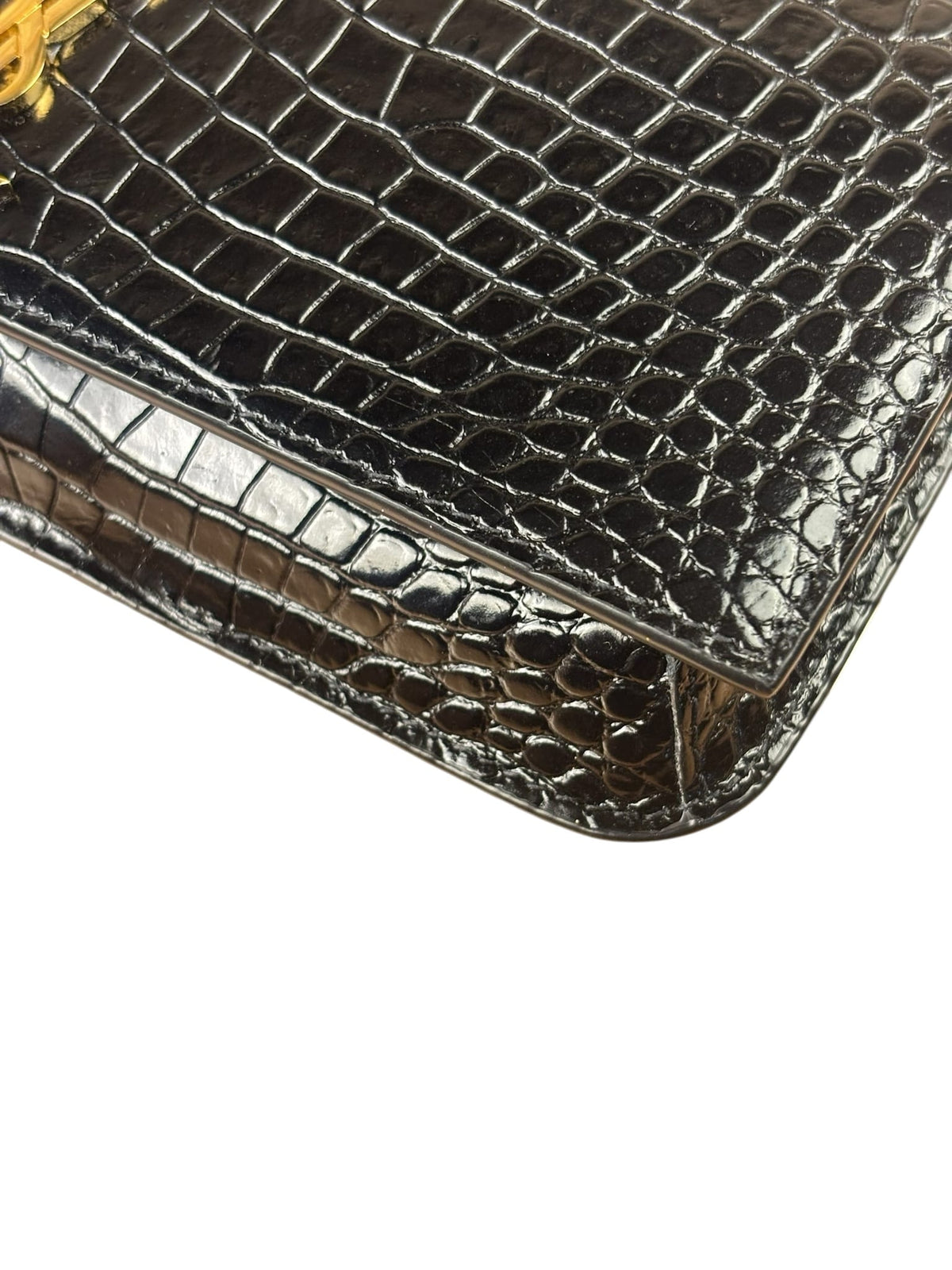 YSL Black Cocco Embossed Leather Print Phone Holder