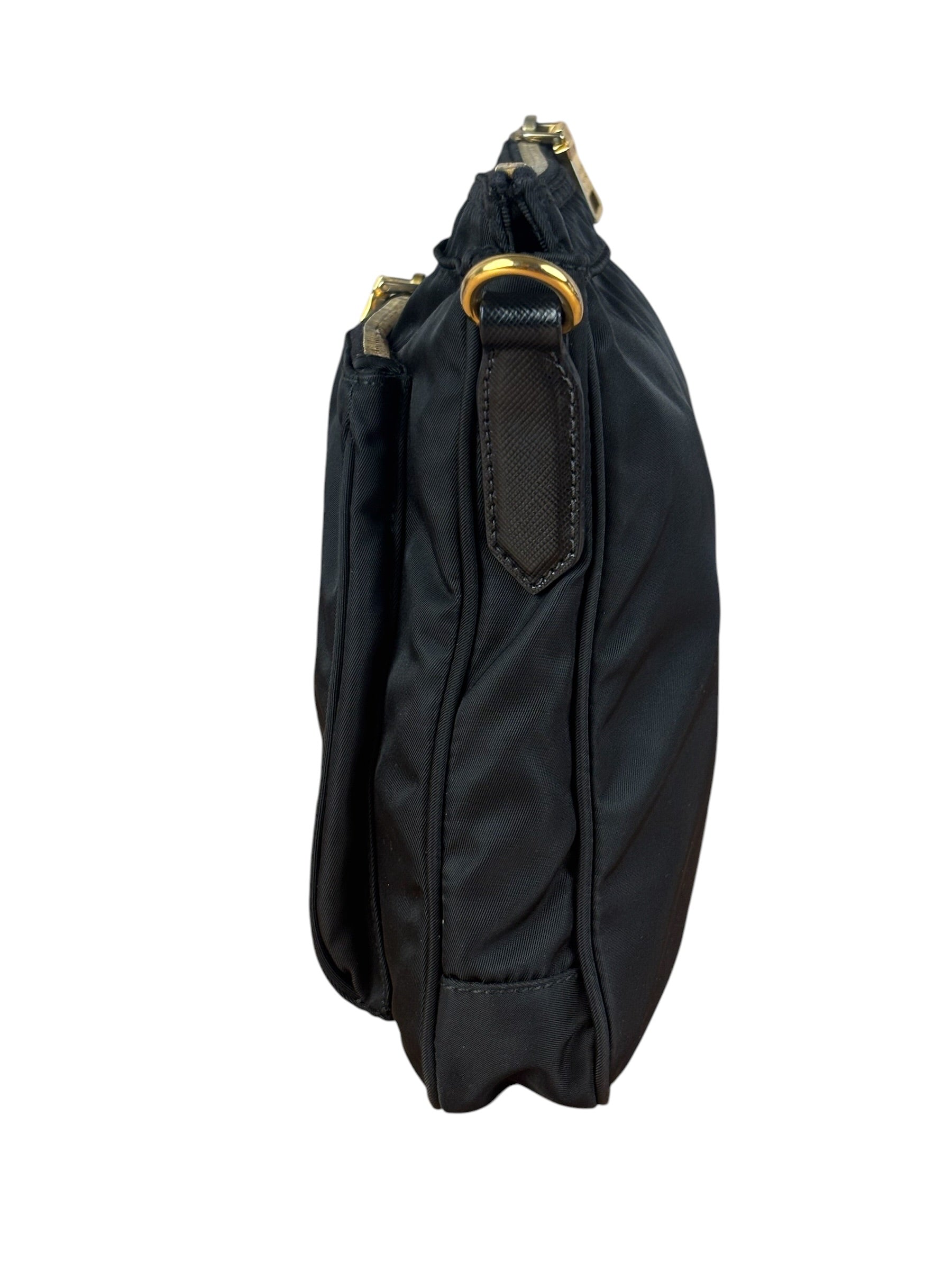 Prada Black Tessuto Nylon Leather Trim Crossbody Shoulder Bag