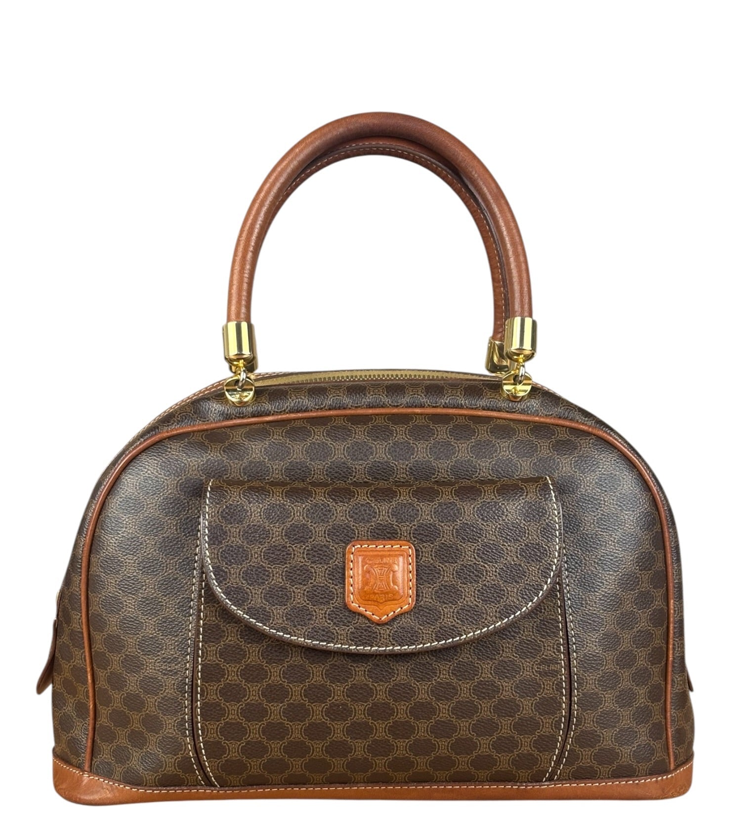 Celine Vintage Macadam Print Bowler Top Handle Bag