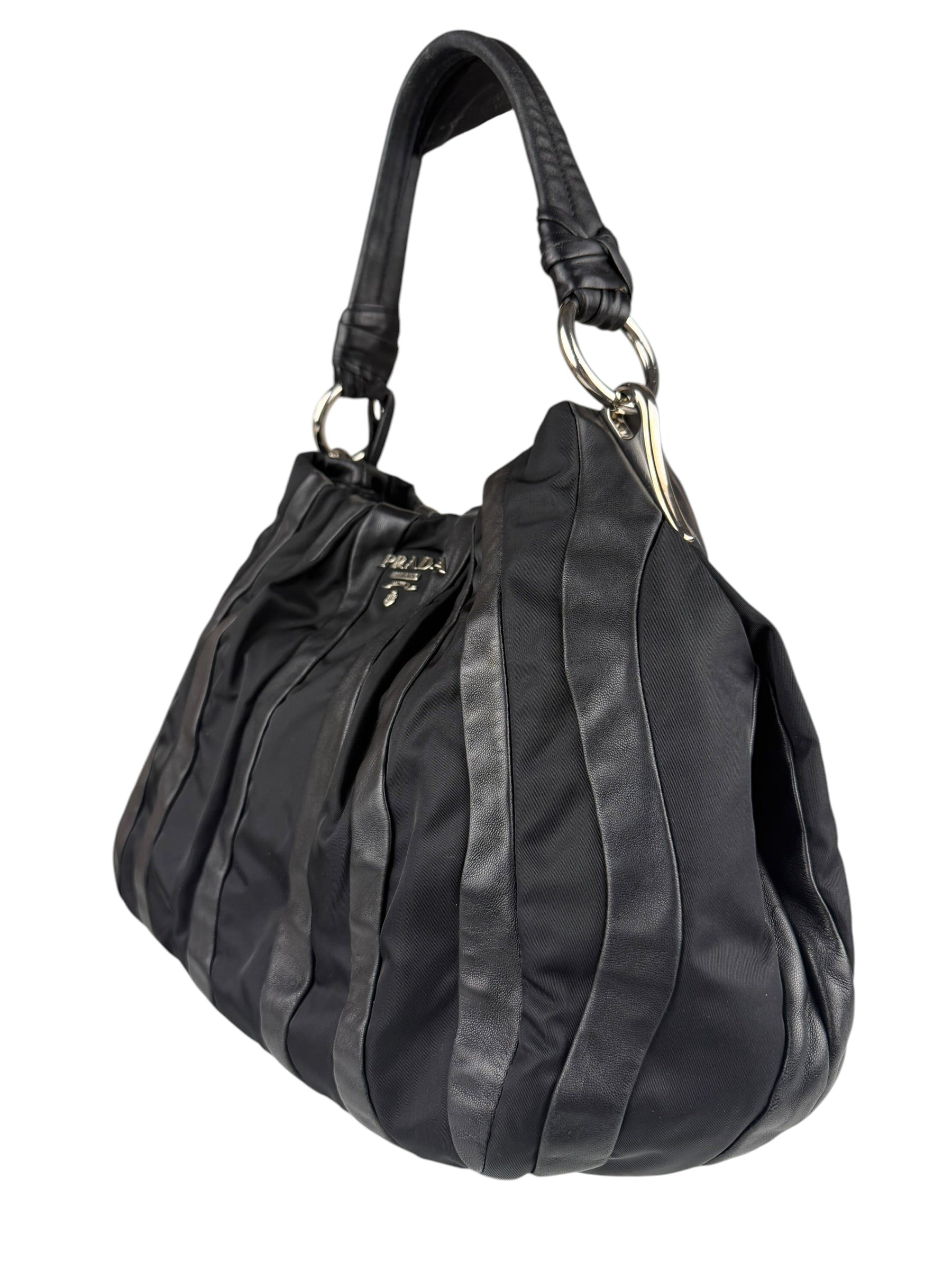 Prada Black Tessuto Nylon/Leather Waves Shoulder Bag