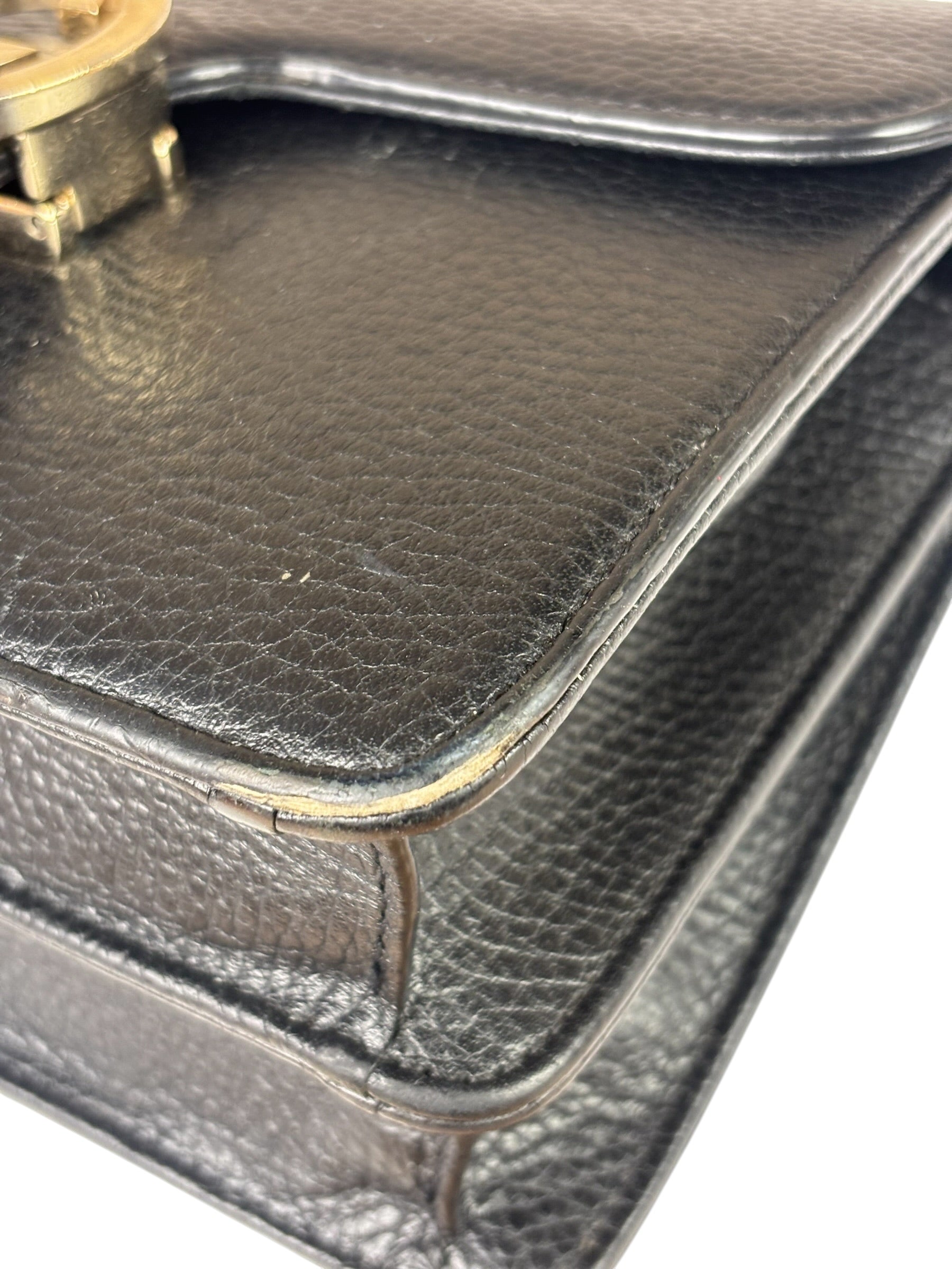 Gucci Black Leather G Interlocking Small Chain Shoulder Bag