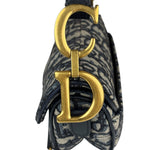 Christian Dior Navy Leather Trim Oblique Saddle Handbag