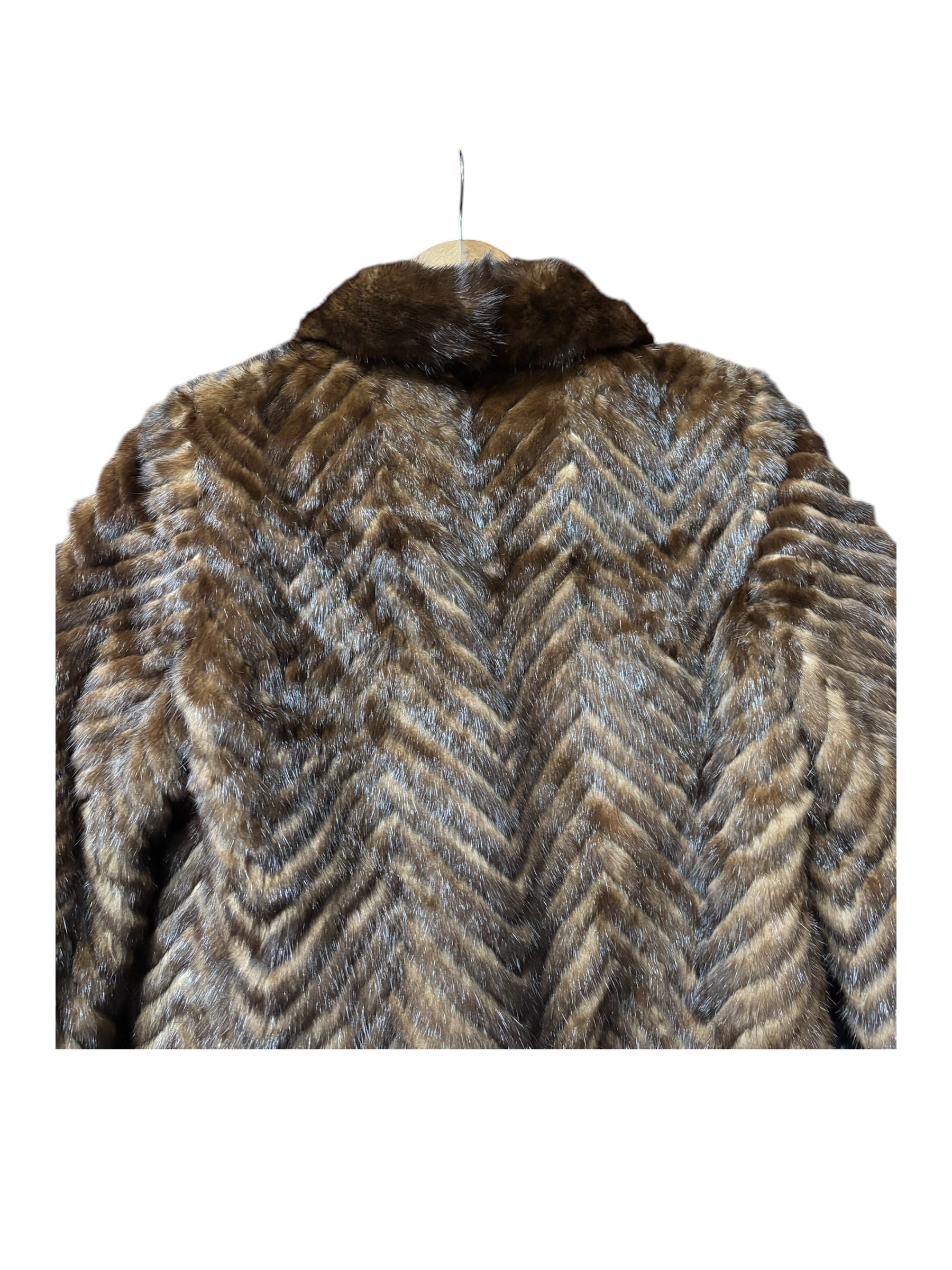 Vintage Hazel Brown Chevron Stripped Mink Fur Coat