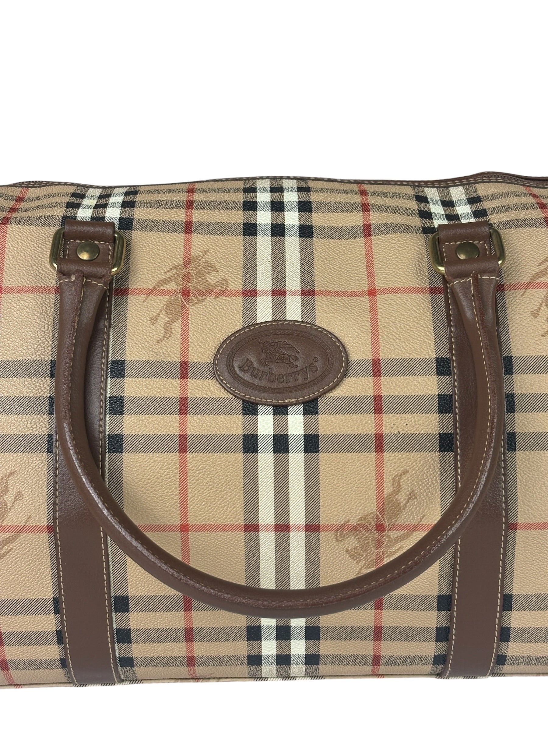 Burberry Beige/Brown Leather House Check Boston Bag
