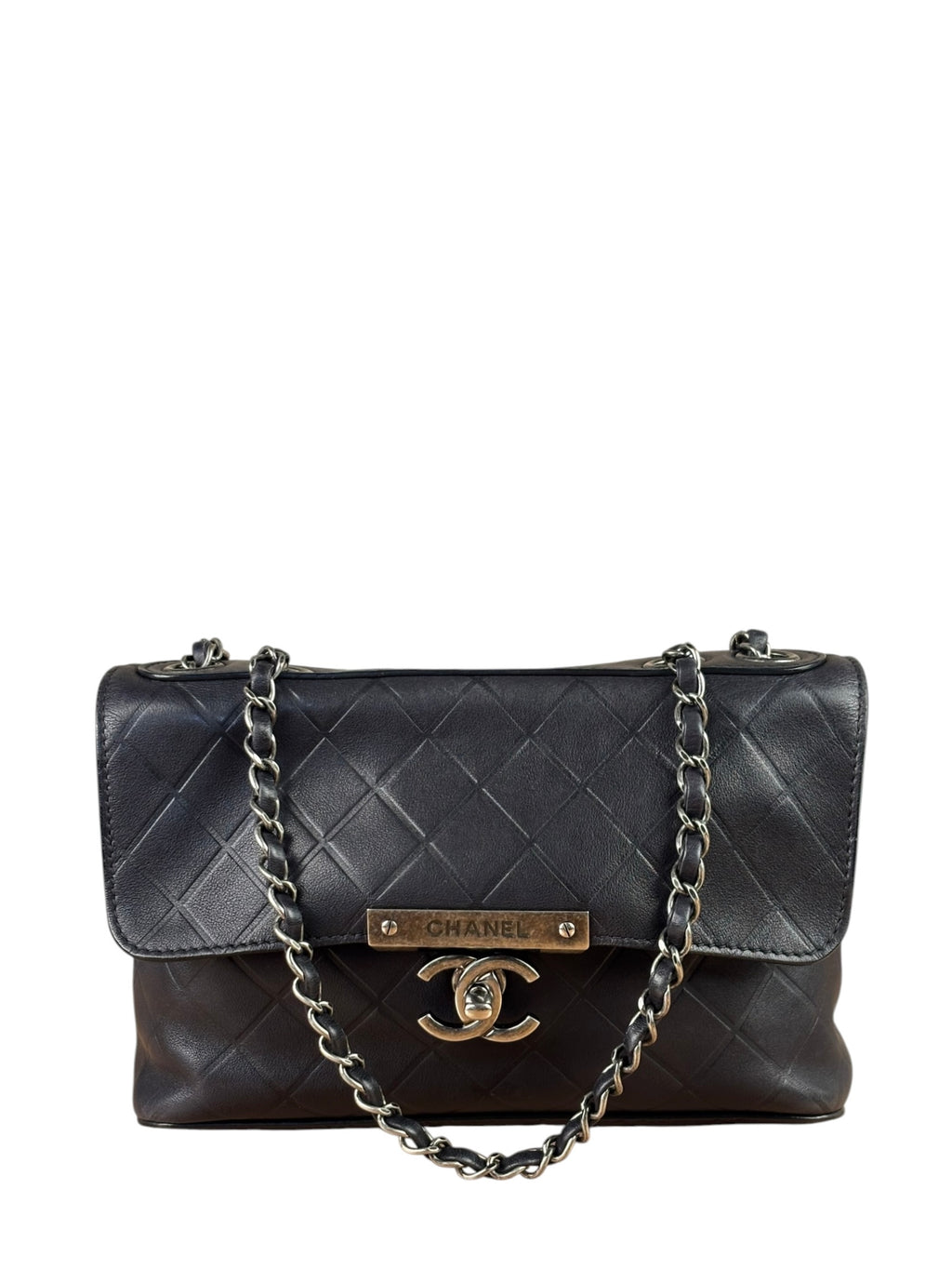 Chanel Black Embossed Leather CC Clasp Flap Bag 2015