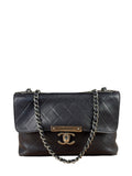 Chanel Black Embossed Leather CC Clasp Flap Bag 2015