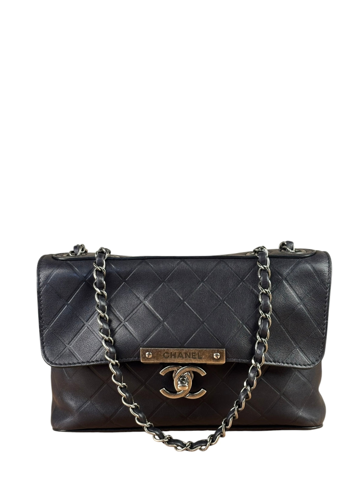 Chanel Black Embossed Leather CC Clasp Flap Bag 2015