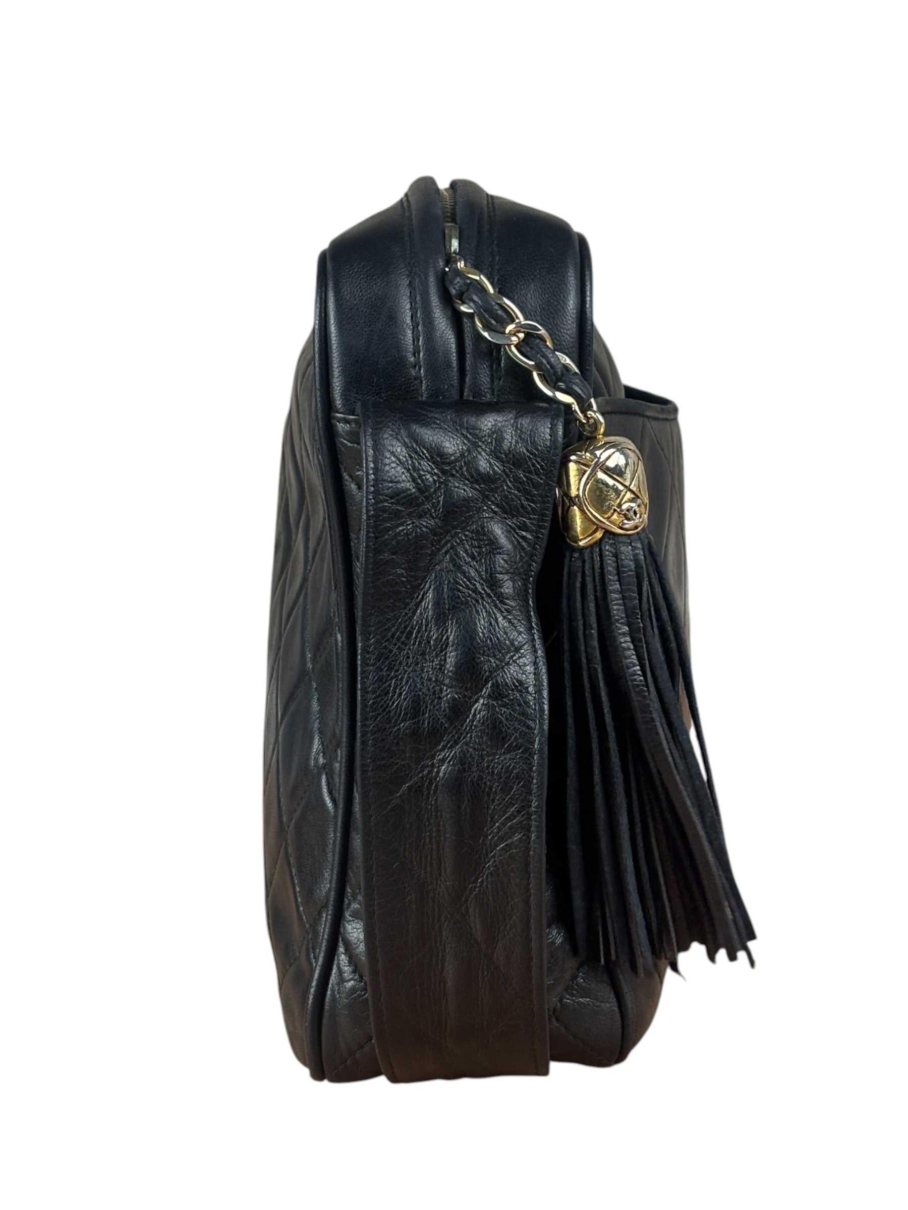 Chanel Vintage Black Quilted Leather Camera Crossbody Bag 1992